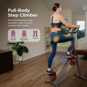 Sunny Health & Fitness Stair Stepper w/Handlebar, Extended Step Range Climber Machine for Legs, Core and Glute Workouts, Connection with Free SunnyFit® App