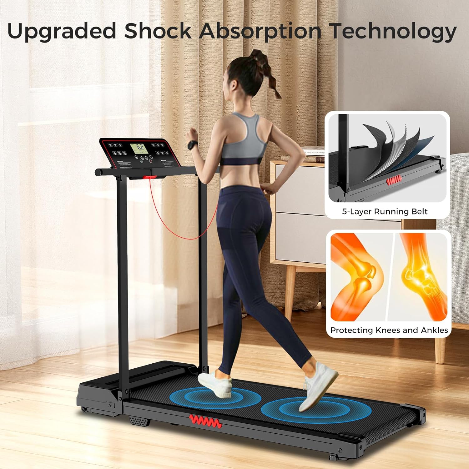 Treadmill with Handles, Treadmills for Small Spaces, 3.0HP Walking Pad Treadmills with Handle Bar & LED Display, Treadmill with Desk Workstation for Home Office, 320 LBS Capacity - Image 4