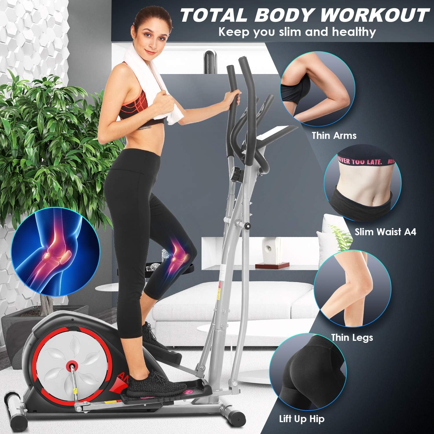 ANCHEER Elliptical Exercise Machine for Home with Hyper-Quiet Magnetic Driving System with Pulse Rate Grips&LCD Monitor,Elliptical Machine with 8 Resistance Levels Smooth,Max 500LBS Loading Capacity - Image 8