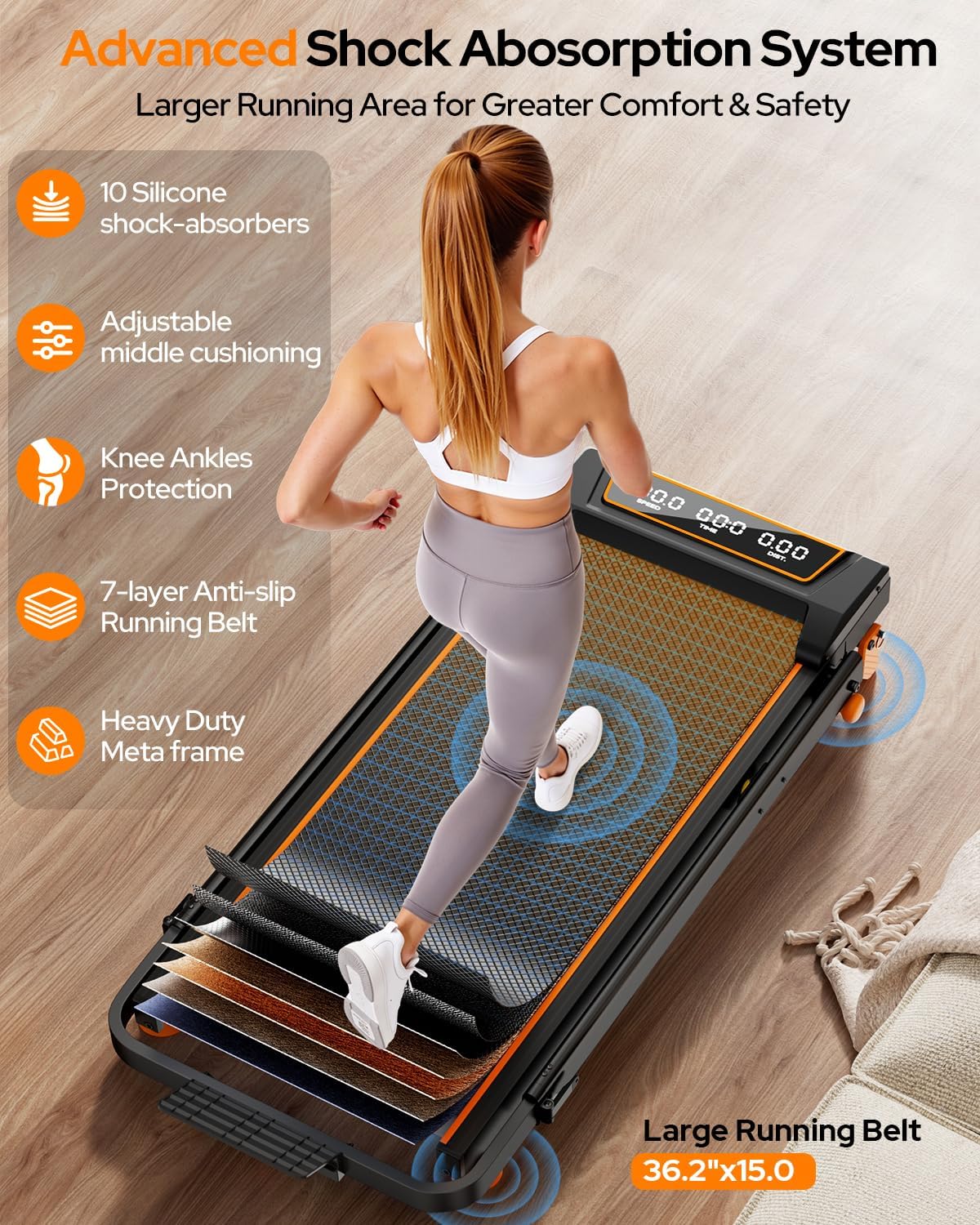 Walking Pad Treadmill with Incline & Adjustable Height, 4 in 1 Folding Under Desk Treadmill, 2025 Upgraded 3.5HP Walking Pad with Handle Bar, Electric Portable Treadmills for Home 350LBS, LED Display - Image 4