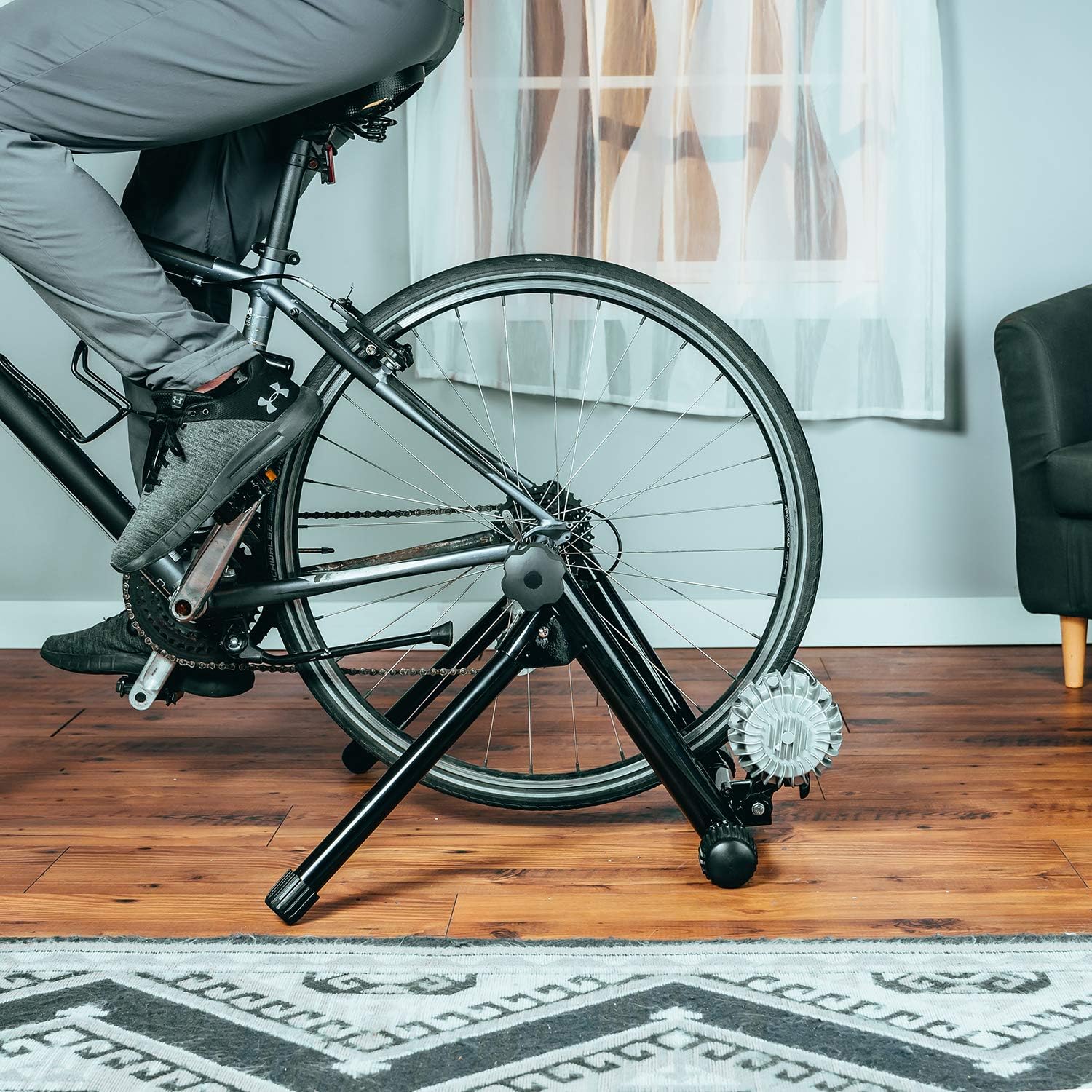 Alpcour Fluid Bike Trainer Stand for Indoor Riding – Portable Foldable Stainless Steel Trainer, Noise Reduction, Progressive Resistance, Dual-Lock System – Road & Mountain Bikes' Stationary Exercise - Image 8