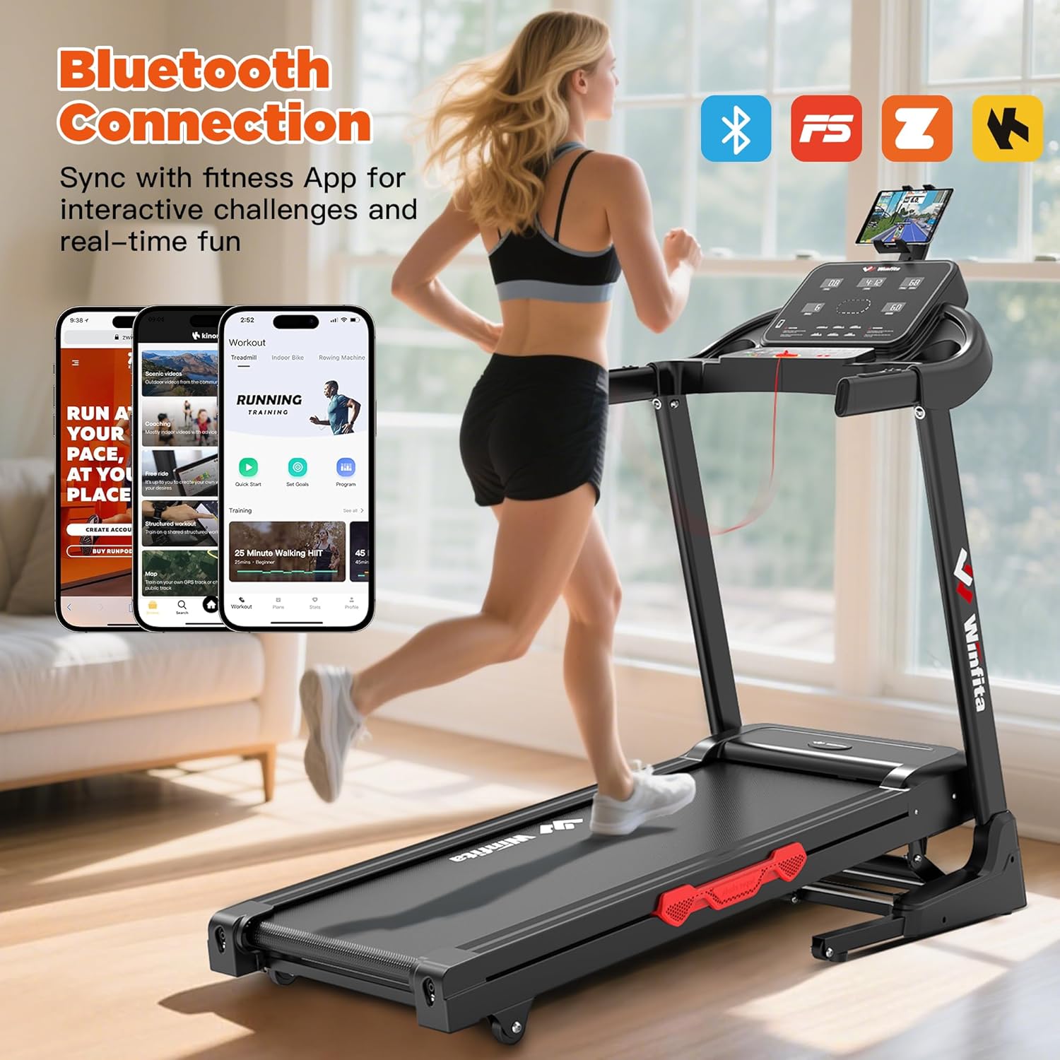 3.5HP Folding Treadmills for Home with Incline Optional, 300 lbs Capacity, 8.0MPH Speed, 17'' Wide Belt, App, Bluetooth Connection, 64 Programs, USB Charging Port, BMI Detector for Home Use - Image 8