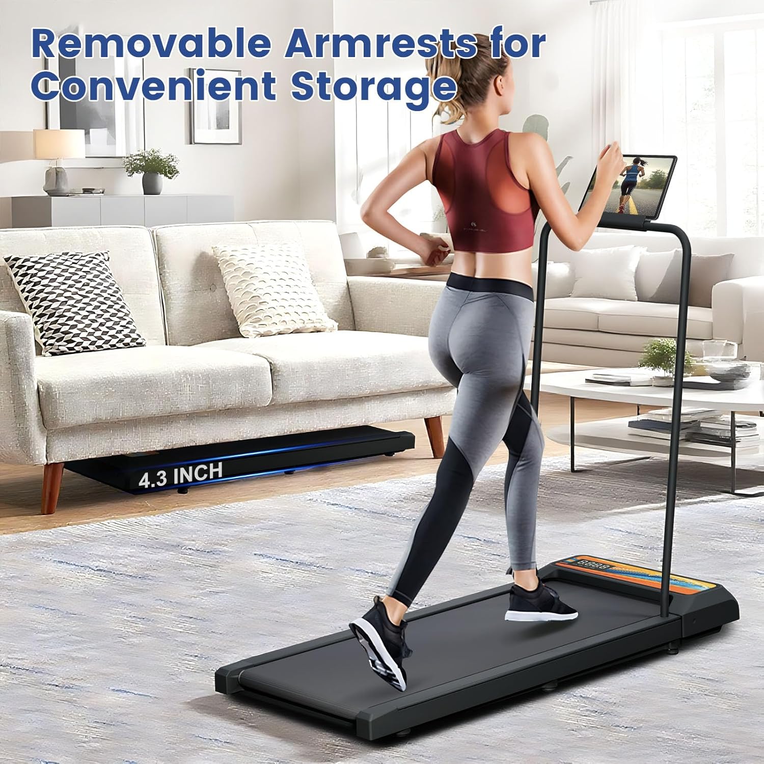 Walking Pad with Handle Bar, 2.5HP Walking Pad Treadmill with Incline, Portable Under Desk Treadmill for Home, 300LBS Capacity, Remote Control, Large LED Display - Image 6