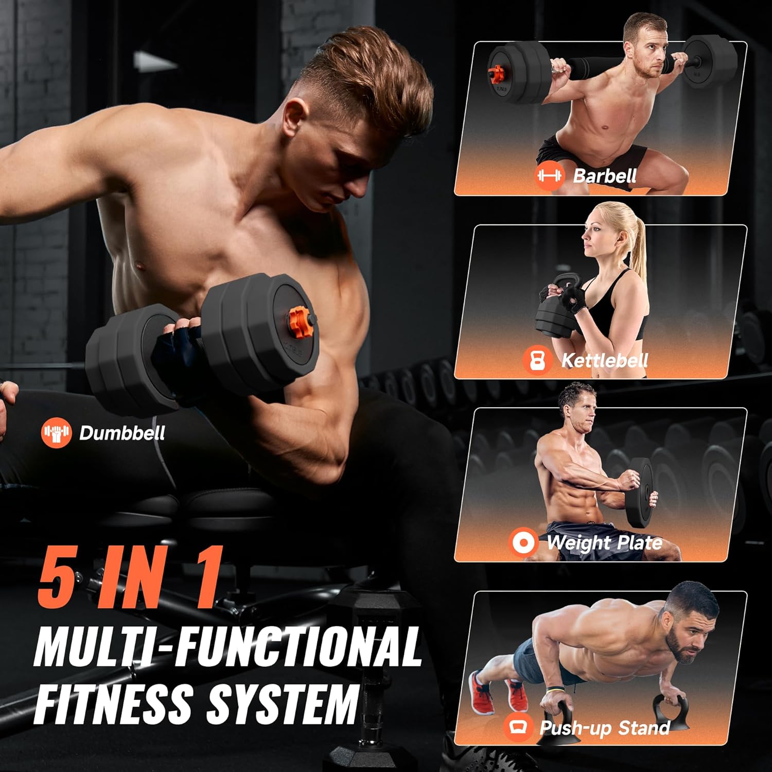 Adjustable Dumbbell Set (25/45/65lb) | Double Reinforced Locking | 5-in-1 Free Gym Weights Used as Barbell, Kettlebells, Push up Stand for Home Men Women - Image 4