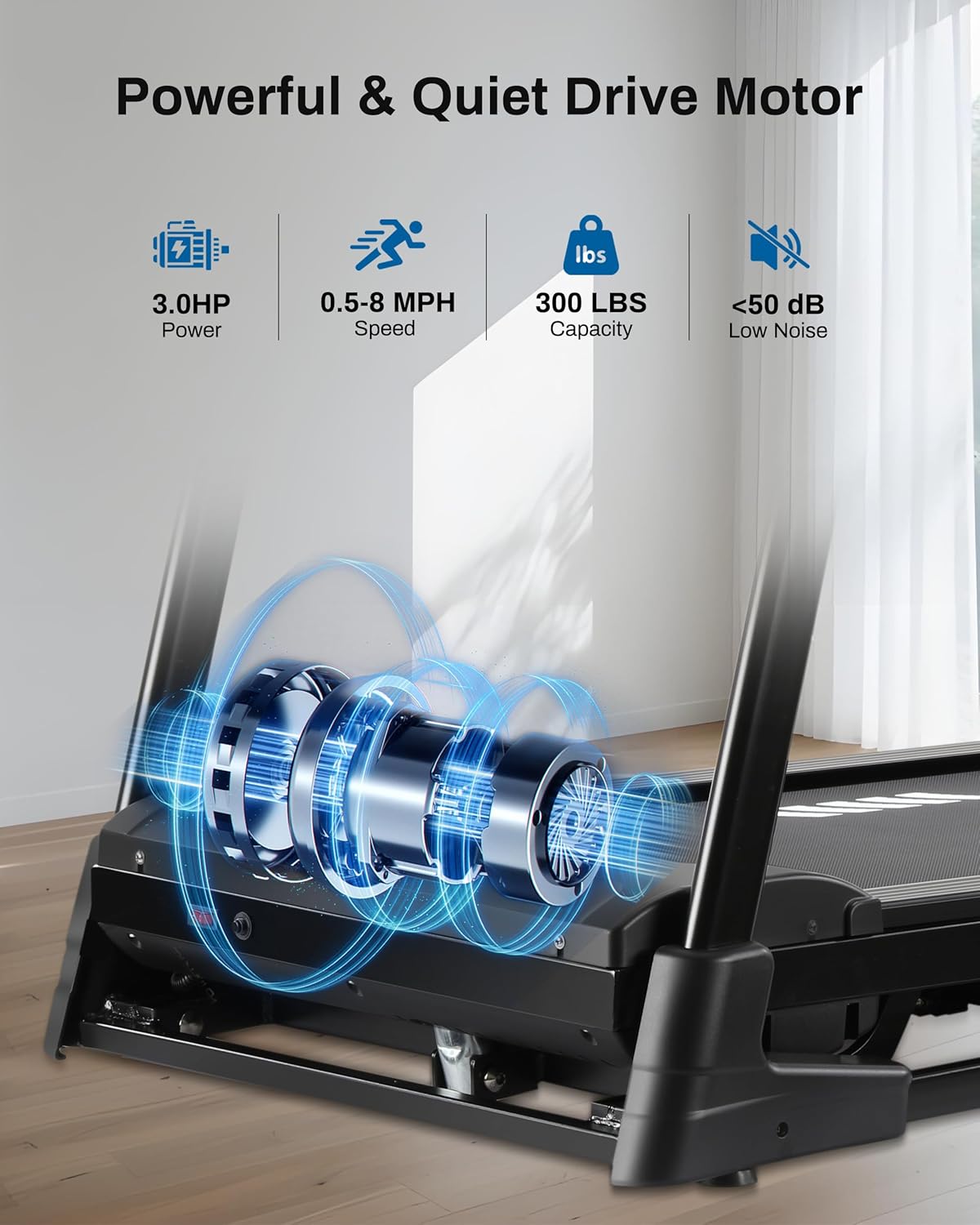 Incline Treadmill, Treadmill with 15% Auto Incline, 3.0HP, 300 lbs Capacity, Bluetooth APP, Shock Absorbing Design for Home Use - Image 4
