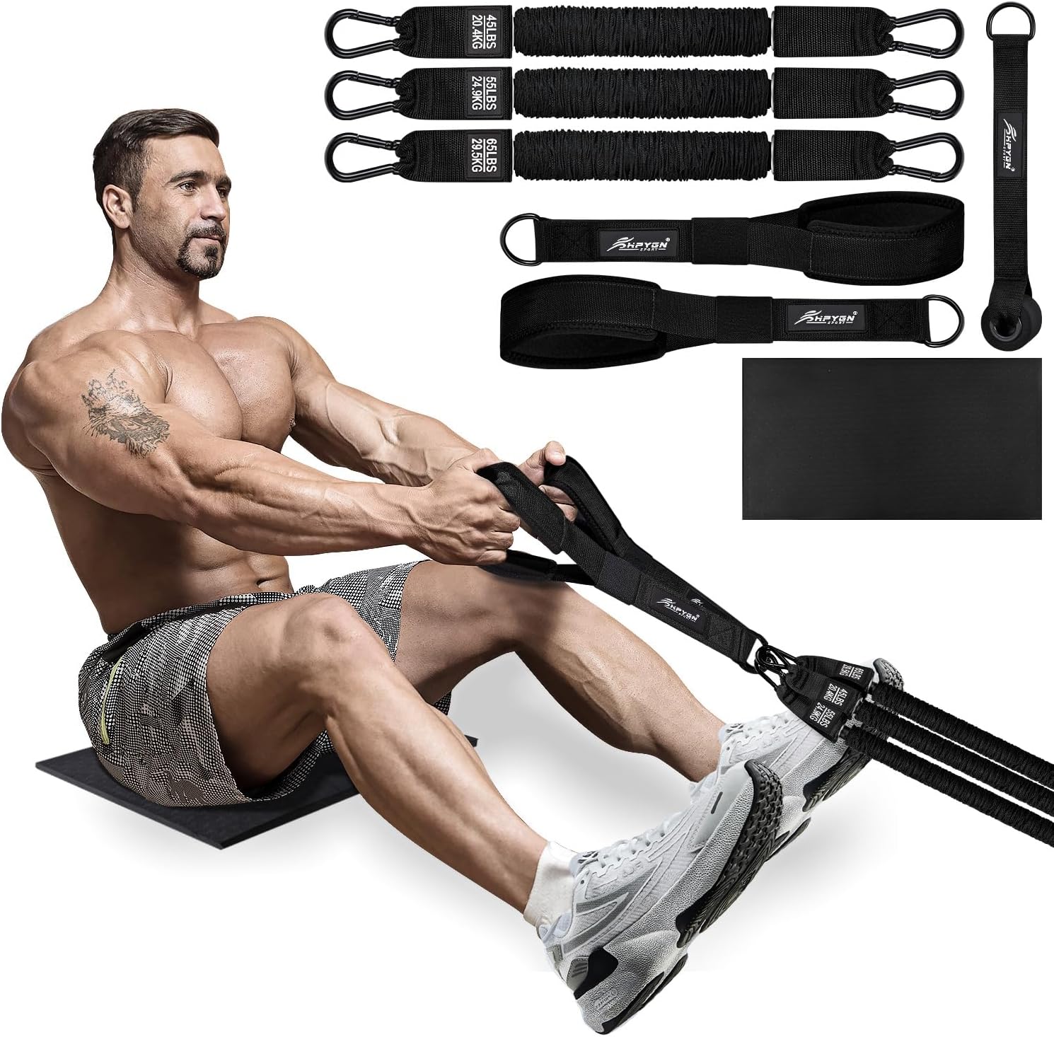 HPYGN Rowing Resistance Bands, Best Replacement for Rowing Machine, Home Gym Workout Equipment for Arms, Shoulders, Core, Back, Glutes and Legs, Rowing Workout, Cardio, Low-Impact, Portable Home Gym