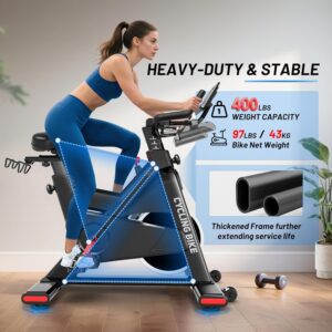 Exercise Bike, Stationary Bike for Home Cardio with Comfortable Seat Cushion, Adjustable Seat Handle, iPad Holder & 350 lbs Weight Capacity
