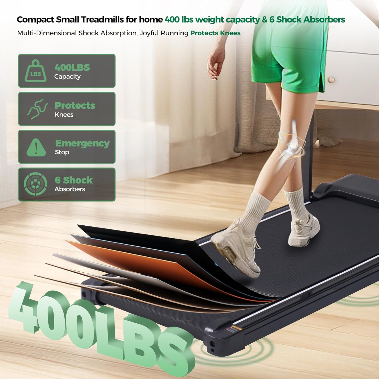 Walking Pad with Handle Bar, Folding Treadmill with Handles for Home Small Spaces, Compact Walking Pad Treadmill with Handle, 3.5HP Electric Portable Treadmills for Home, 400LBS Capacity - Image 4