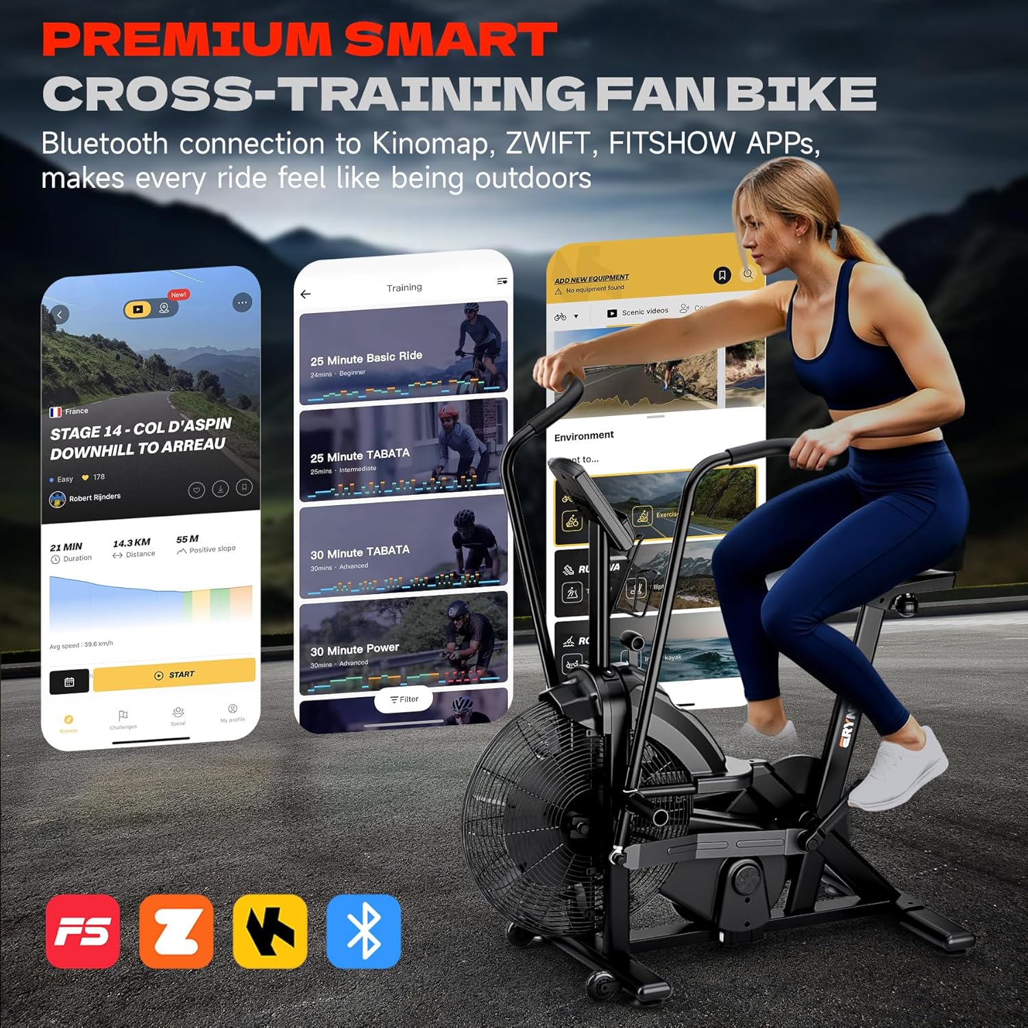 Air Bike, Exercise Bike with Magnetic & Air Resistance Fan Bike, Stationary Bike for Home Cardio Workout, Adjustable Indoor Cycling Bike with APP & Dual Action Handlebars, 350lb Capacity - Image 5