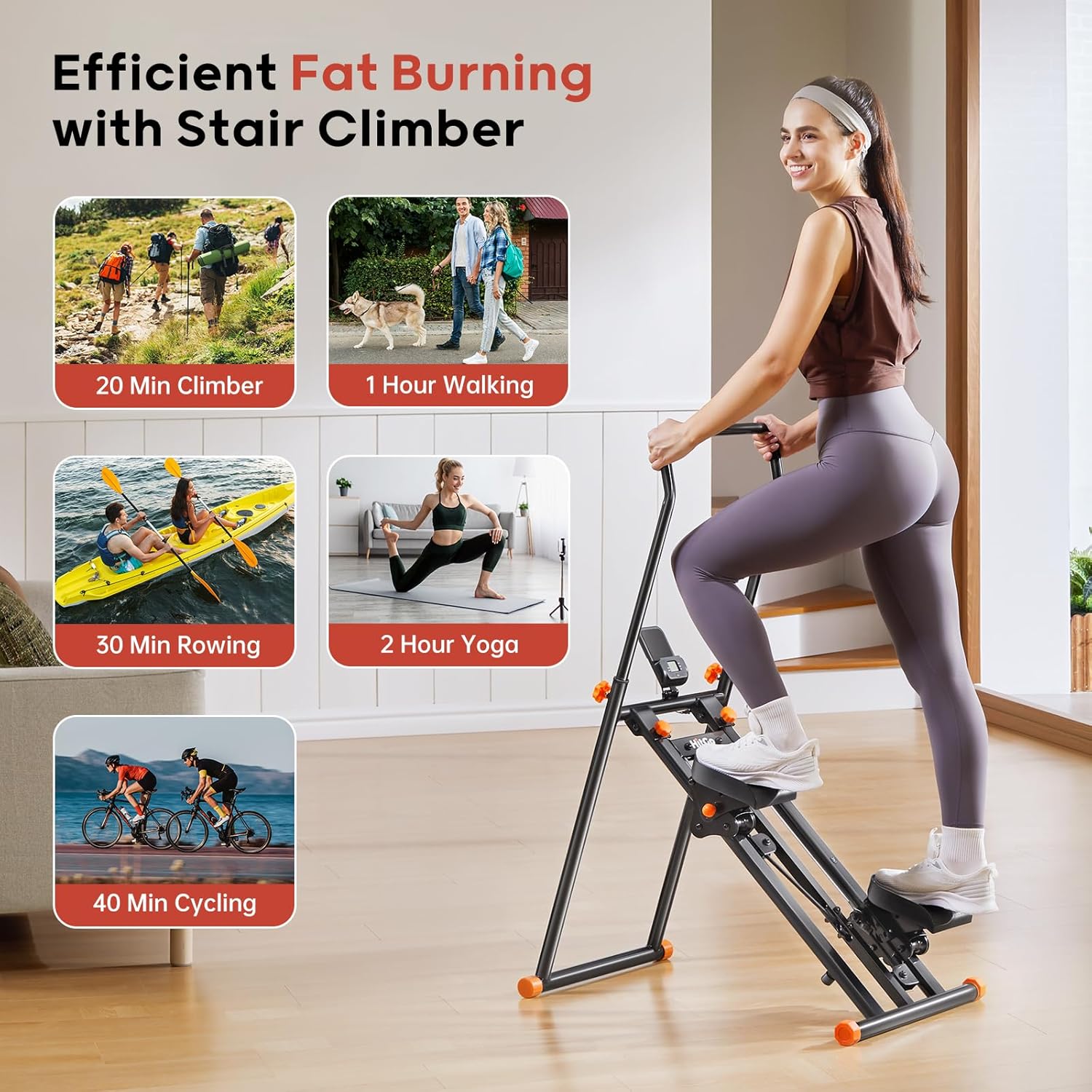 Foldable Stair Stepper Machine - Vertical Stair Climber for Home Gym, Full-Body Cardio Workout Equipment with Adjustable Handlebar & Pedals, Extended Step Range Design - Image 3