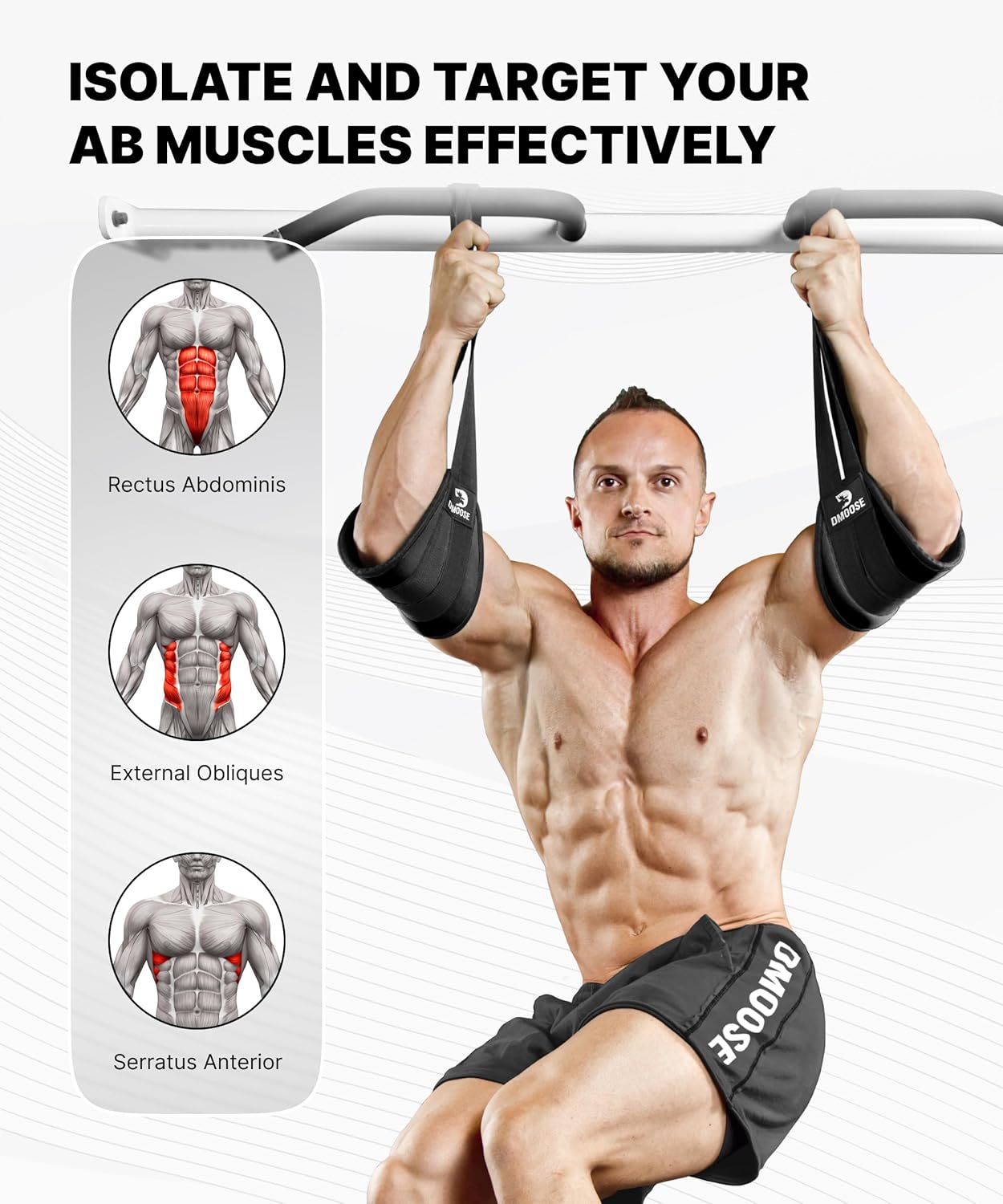 DMoose Fitness Hanging Ab Straps for Pull Up Bar & Core Strength Training - Soft Padded Exercise Straps for Ab Swing & Leg Raises, Hang Bar Strap with 2 Steel Carabiners - Abs Equipment for Home & Gym - Image 7