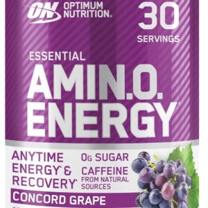 Optimum Nutrition Amino Energy – Pre Workout with Green Tea, BCAA, Amino Acids, Keto Friendly, Green Coffee Extract, Energy Powder – Concord Grape, 30 Servings