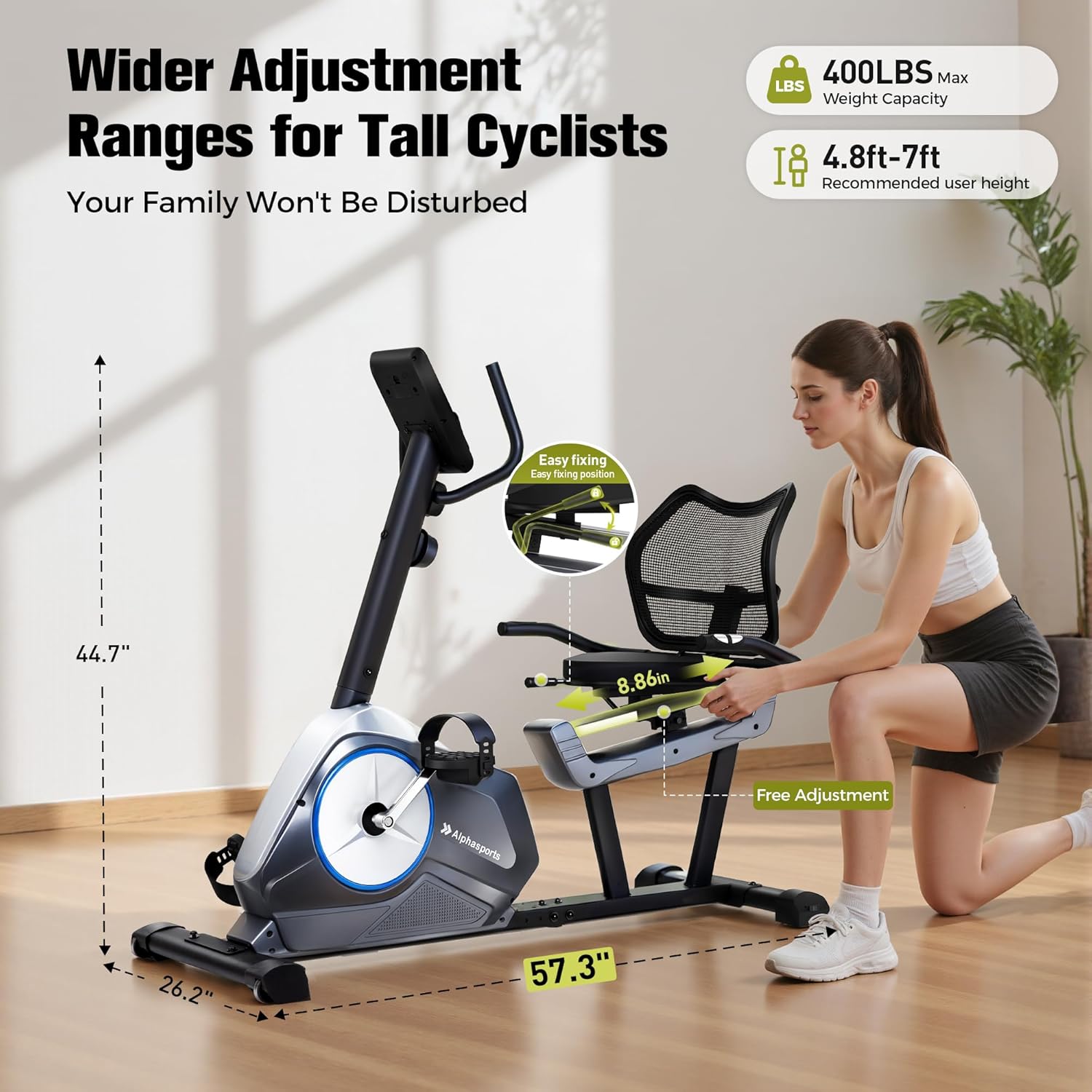 Recumbent Exercise Bike for Adult and Seniors,LUXECYCLES Stationary Bike,400 lbs Capacity,16-level Magnetic Resistance and Comfortable Adjust Seat - Image 6