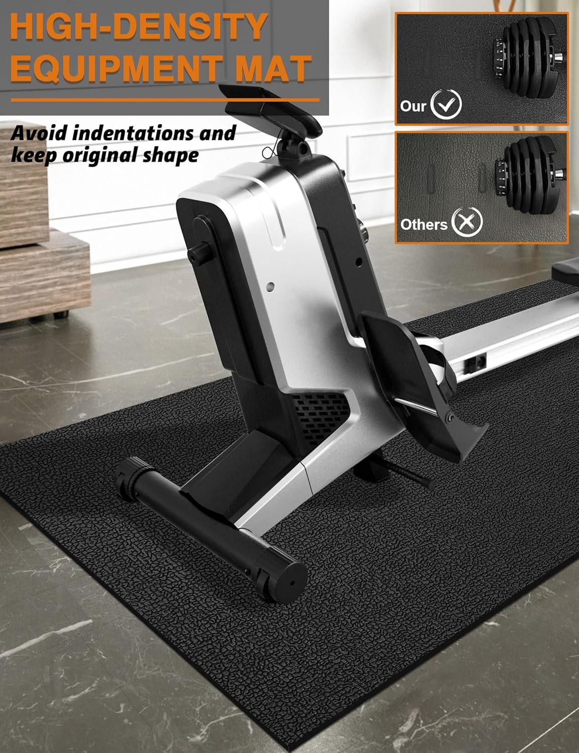 Treadmill Mat, 5'x2.5'/5.6'x2'/6.5'x3'/8'x3',6mm Thickness Exercise Equipment Mat for Carpet Hardwood Floors, Compatible with Walking Pad,Spin Bike,Elliptical Trainer,Rowing Machine - Image 5