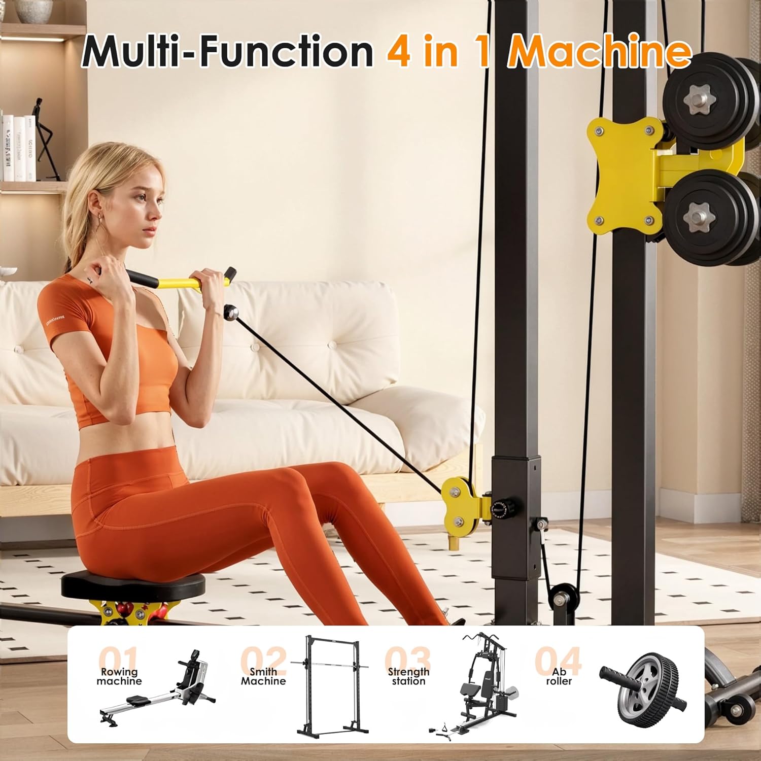 soges Foldable LAT Pull Down Machines & Rowing Machine, Multi-Functional Low Row Cable LAT Tower, Home Fitness Exercise Workout Station Strength Training Bar Machine - Image 3