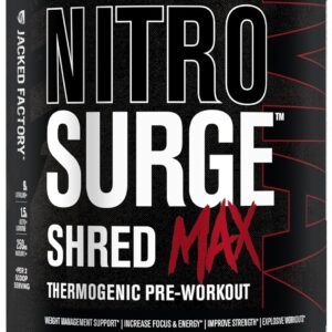 Jacked Factory Nitrosurge Shred Max Preworkout – High-Performance Thermogenic Pre Workout Powder for Men and Women – L Citrulline, Acetyl L Carnitine, Organic Caffeine – 40 Servings, Watermelon Peach