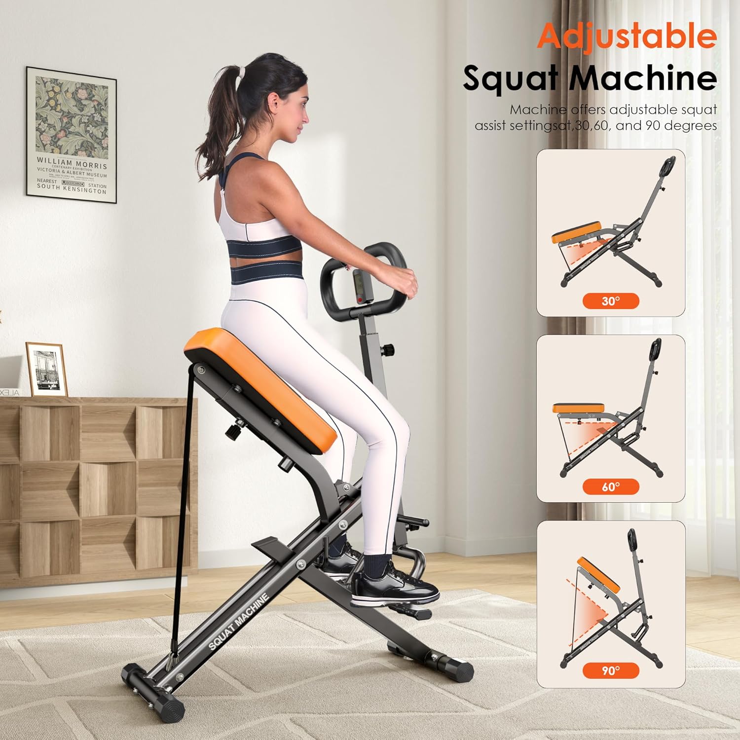 SogesHome Squat Machine Rowing Machines for Home Foldable, Fitness Rowing Machine Row and Ride Squat Machine with Adjustable 2 Resistance Bands for Workout Exercise, 330 lbs Weight Capacity - Image 4