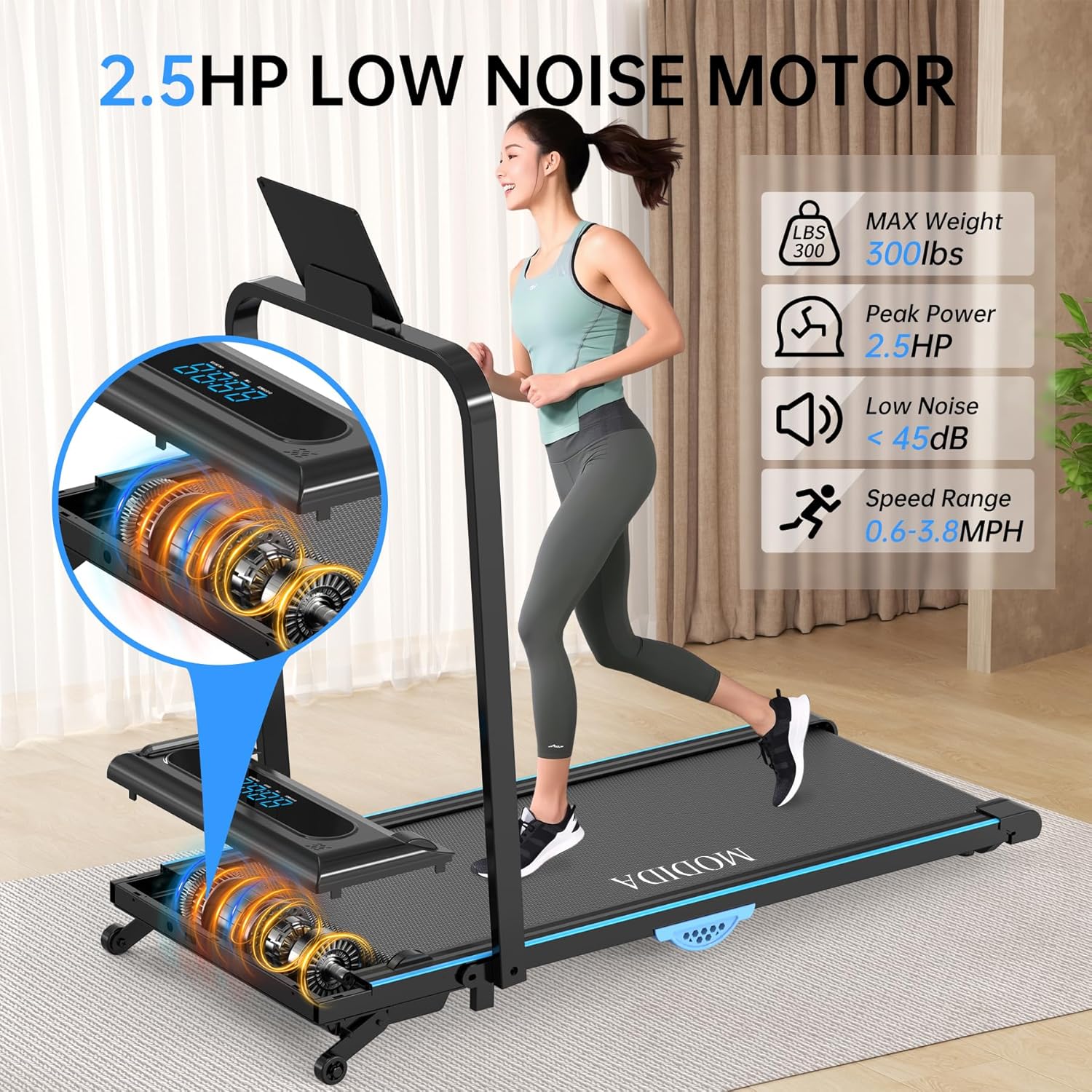 3-in-1 Under Desk Treadmill, Foldable Walking Pad for Home Office, Portable Electric Treadmill with Remote Control & LED Display, Compact Running Machine for Small Spaces, 300 lbs Capacity - Image 5