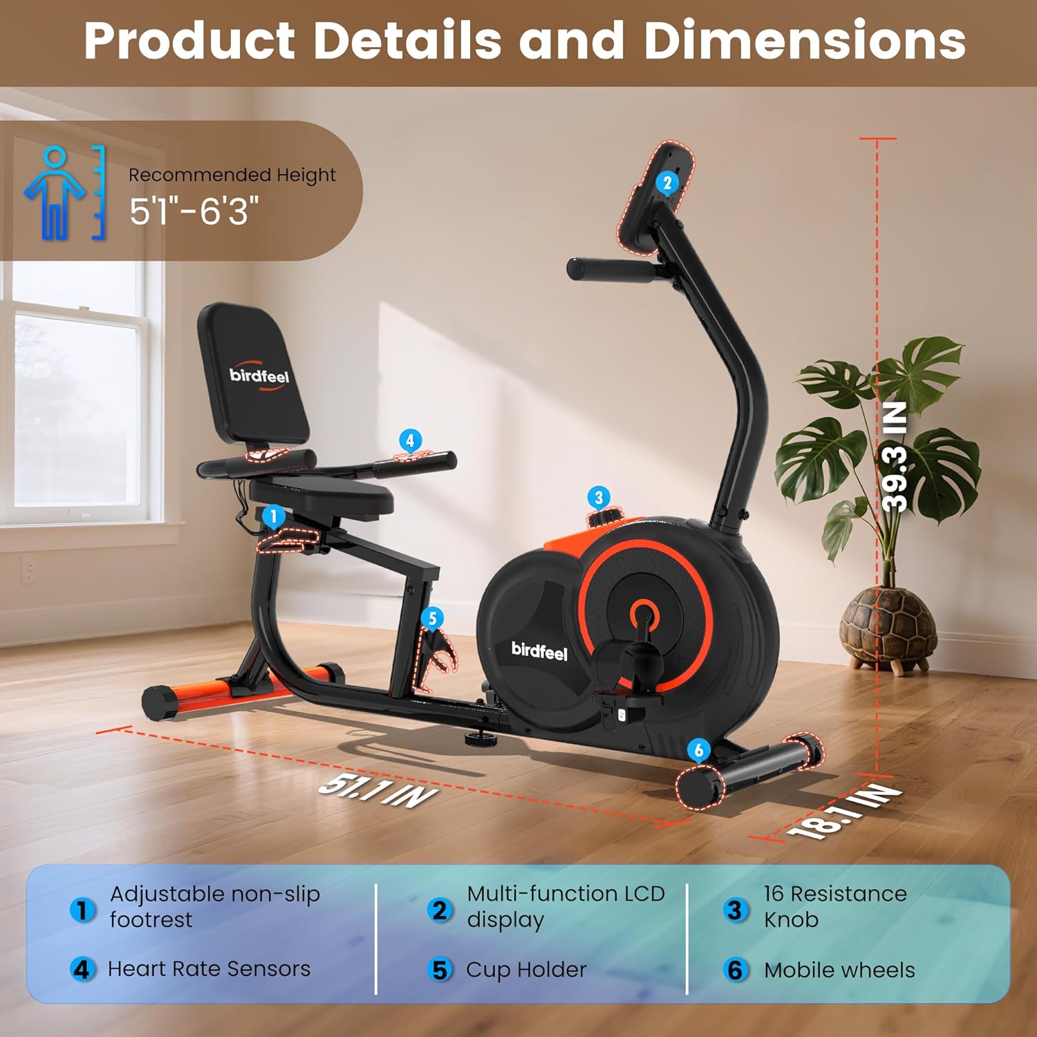 Recumbent Exercise Bike for Home,Recumbent Stationary Bikes for Adults & Seniors,Load Capacity of 400 pounds,Equipped with 16 Adjustable Gears, and Soft Adjustable Seats - Image 7