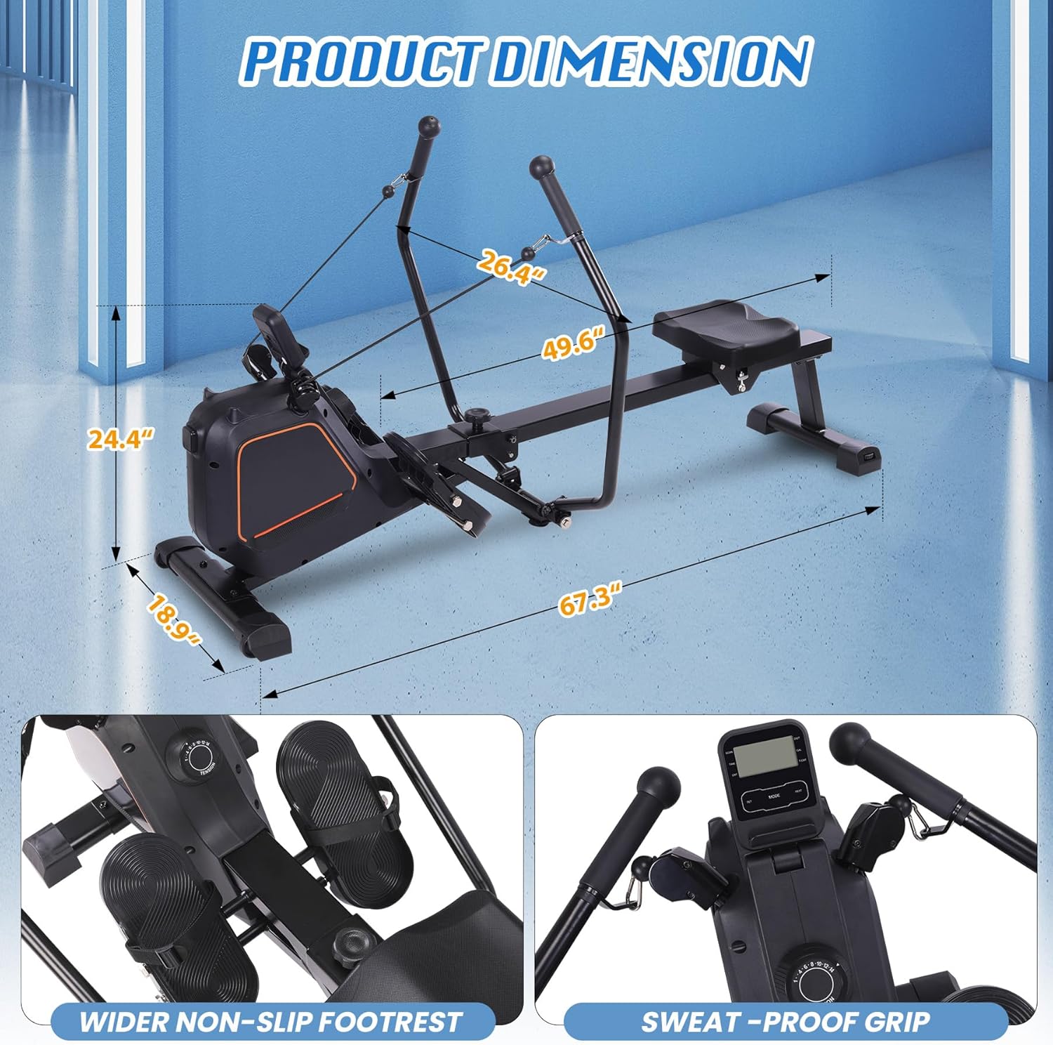 Magnetic Rowing Machine for Home with 350lb Weight Capacity, 14/32 Level Magnetic Resistance, Foldable & Compact Rower Machine, Exercise Equipment for Home Gym, Row Machine Movable - Image 6