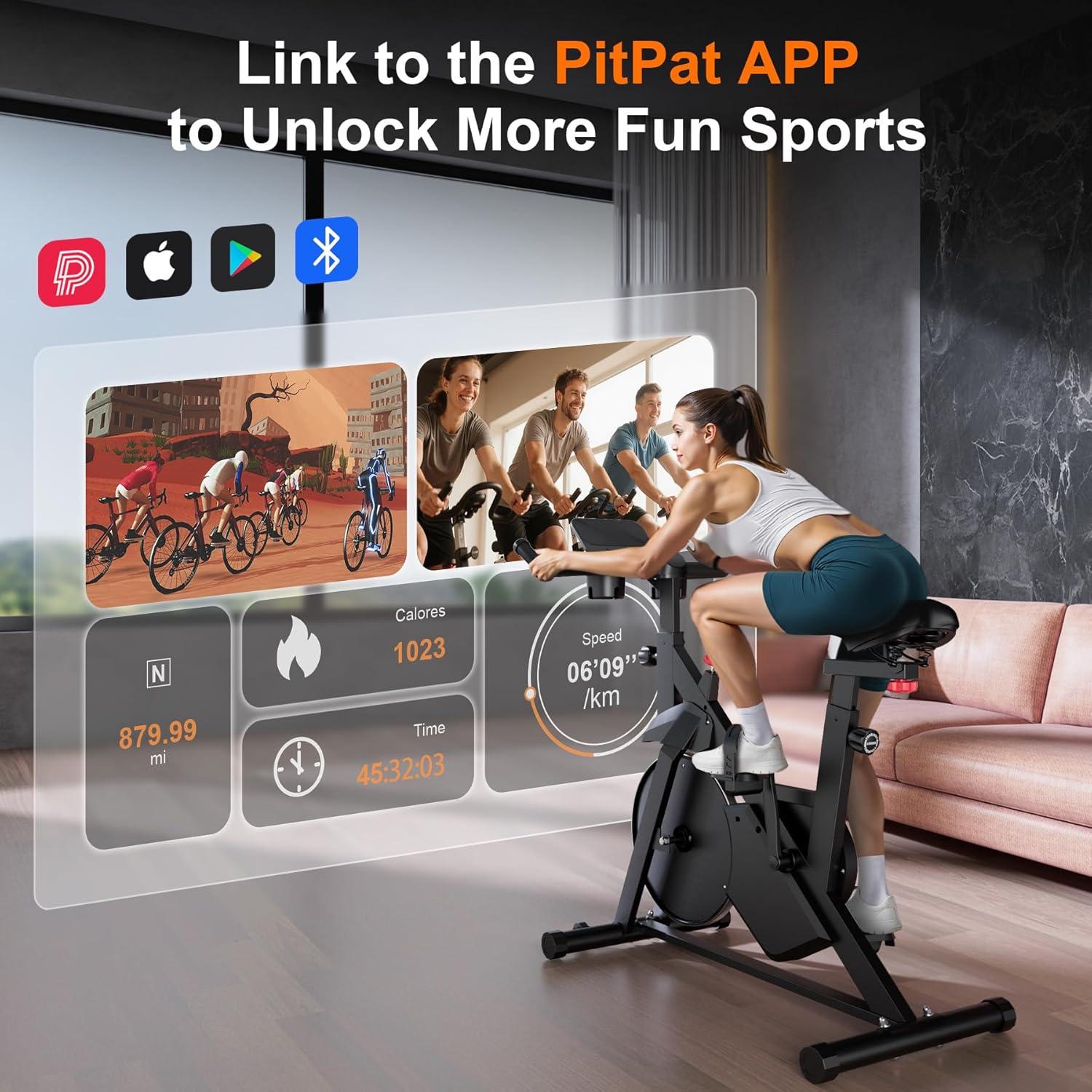 Stationary Bike, Spin Bike with 32 Levels of Adjustable Magnetic, Exercise Bike for Home with Exclusive App, Low Noise Indoor Bike, Cycling Bike with Comfortable Seat Cushion - Image 4