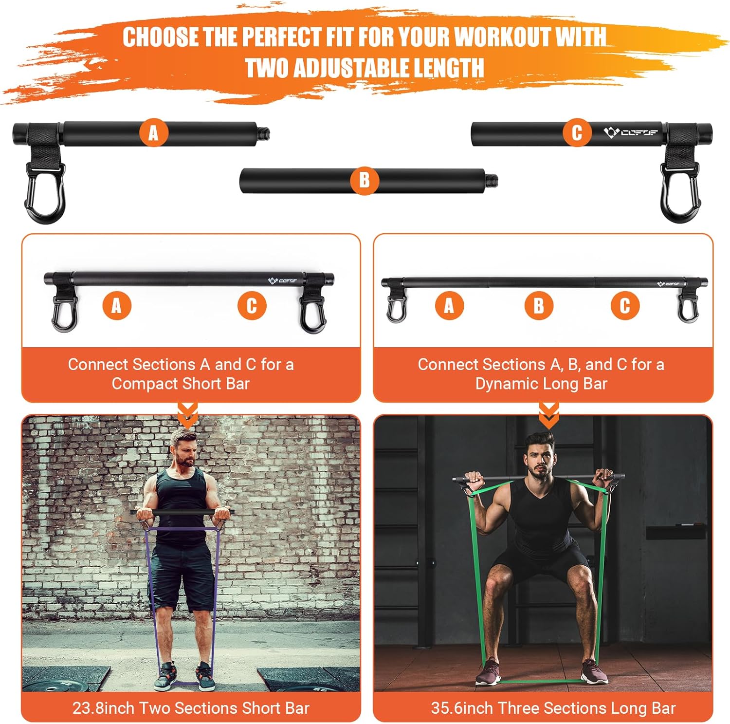 Portable Heavy Duty Resistance Bar with 3 Resistance Bands, Pilates Bar with Pull Up Bands & Training Poster, Yoga Pilates Equipment for Home Gym - Image 5