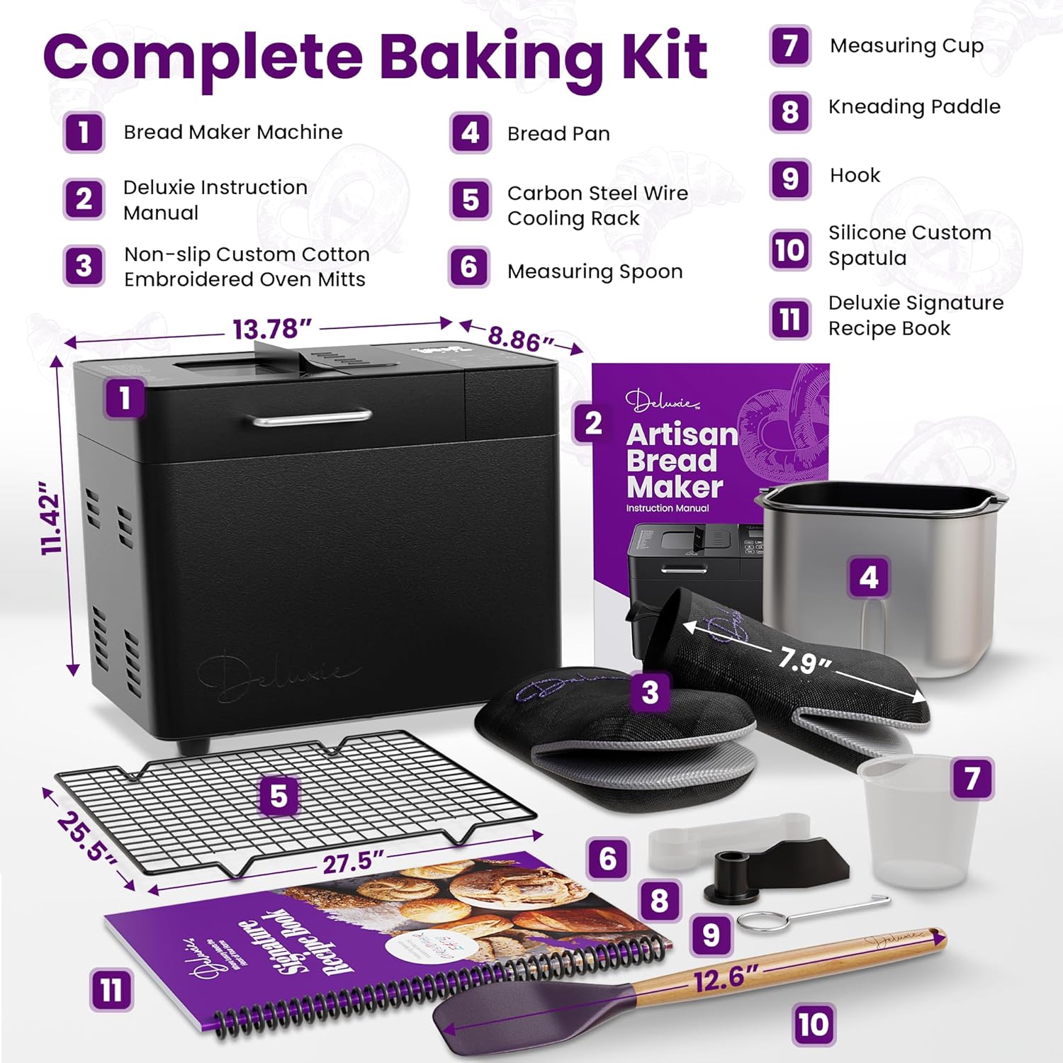 2LB Sourdough Bread Maker Machine for Home Bakery - 17 Program Gluten Free Bread Machine Maker with 15H Timer, 3 Loaf/Crust Sizes, Nut Dispenser - Aluminum Breadmaker Machines w/Recipe Book - Image 6