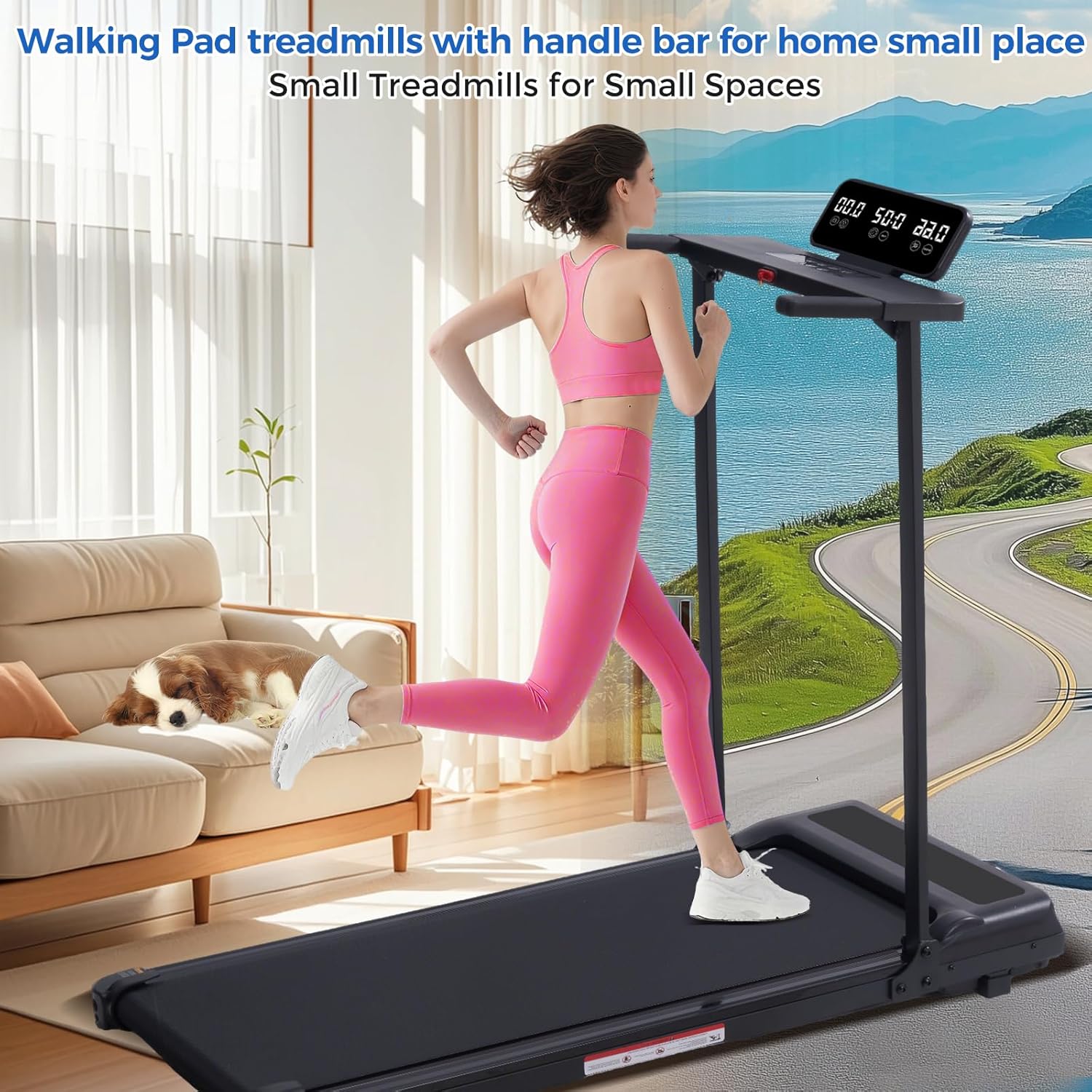 Walking Pad Treadmill with Handle Bar, Compact Portable Treadmills for Home Small, Electric Walking Pads with Handles, 3.5HP Quiet Motor and LED Display, 400 LBS Capacity - Image 3
