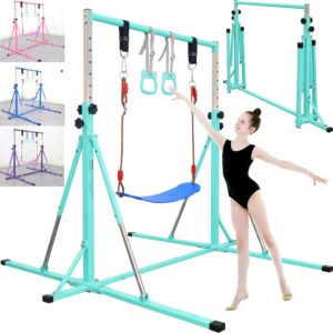 Foldable Gymnastics Bar,5FT Horizontal bar,Adjustable Kids Training bar for Kids Ages 3-15,Kids Gymnastics bar,Triangle Stable Structure-Gym Equipment for Home
