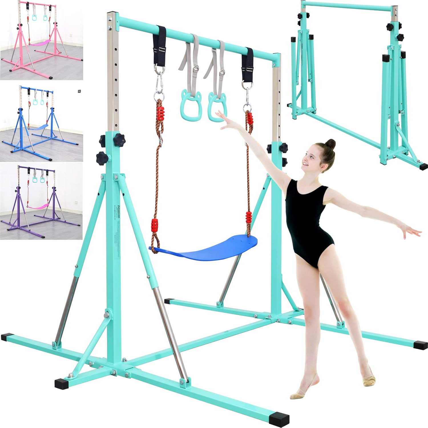 Foldable Gymnastics Bar,5FT Horizontal bar,Adjustable Kids Training bar for Kids Ages 3-15,Kids Gymnastics bar,Triangle Stable Structure-Gym Equipment for Home