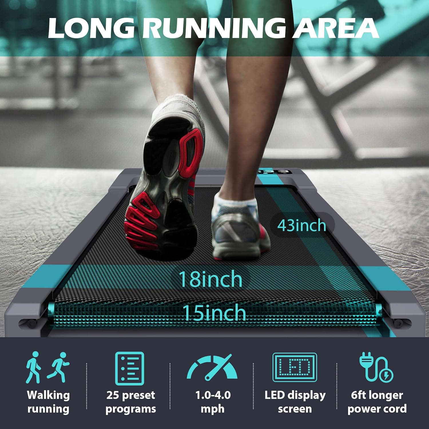 WELLFIT 10% Incline Walking Pad, Treadmills for Home, Under Desk Treadmill 265lbs Capacity, 4.0MPH 2.5HP Voice Control, 26 Preset Pros, 15 * 36in Belt, Compact for Condo - Image 4