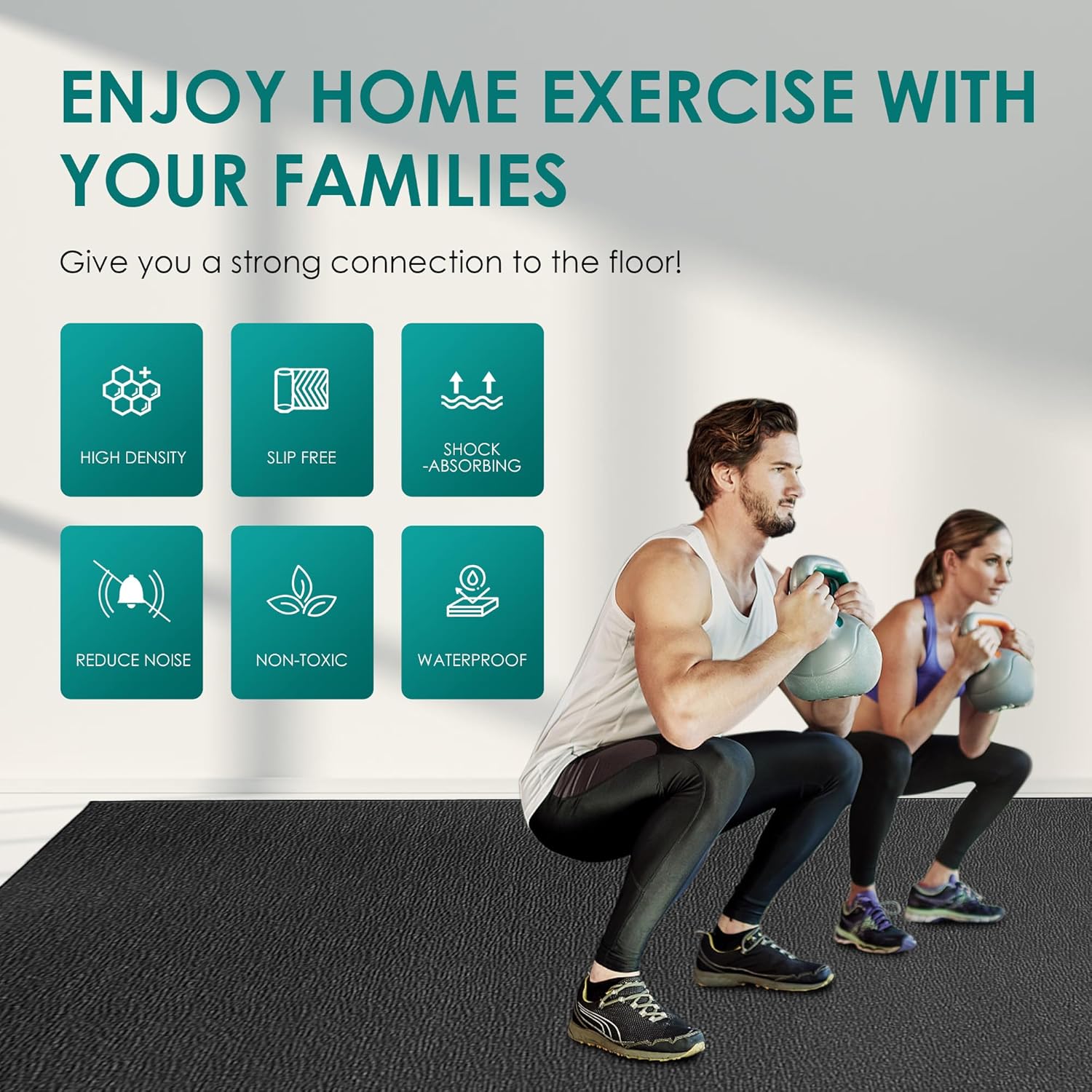Large Exercise Mat, 8' x 6'/8' x 4'/6' x 4' Extra Durable Workout Mats for Home Gym Flooring, High-Density Gym Mats Cardio Mat for Jump Rope, MMA, Stretch, HIIT, Shoe-Friendly, Non-Slip, Non-Toxic - Image 2