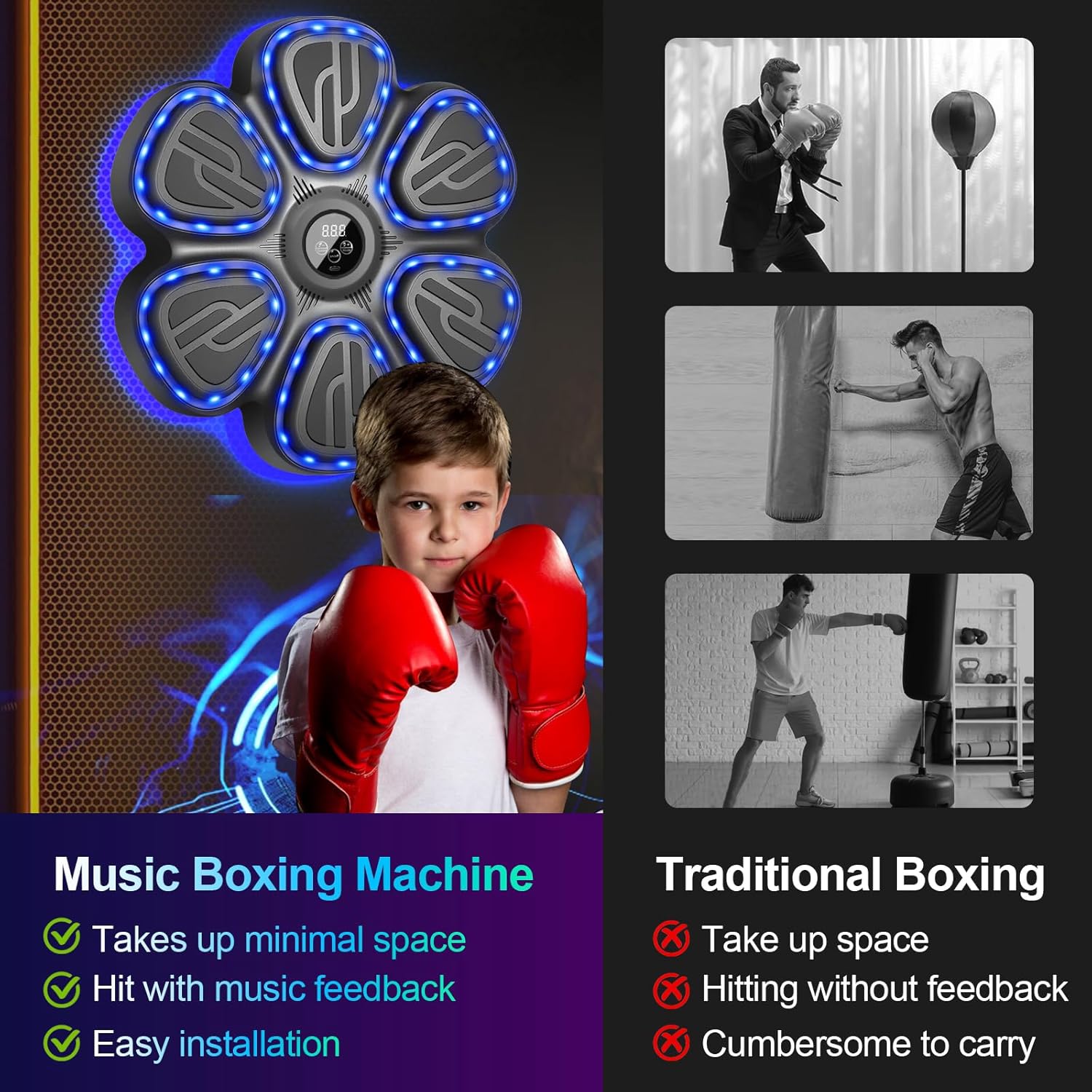 Music Boxing Machine Wall Mounted Training Punching Machine for Adults & Kids Smart Interactive Boxing Machine with LED Lights & Bluetooth - Image 5