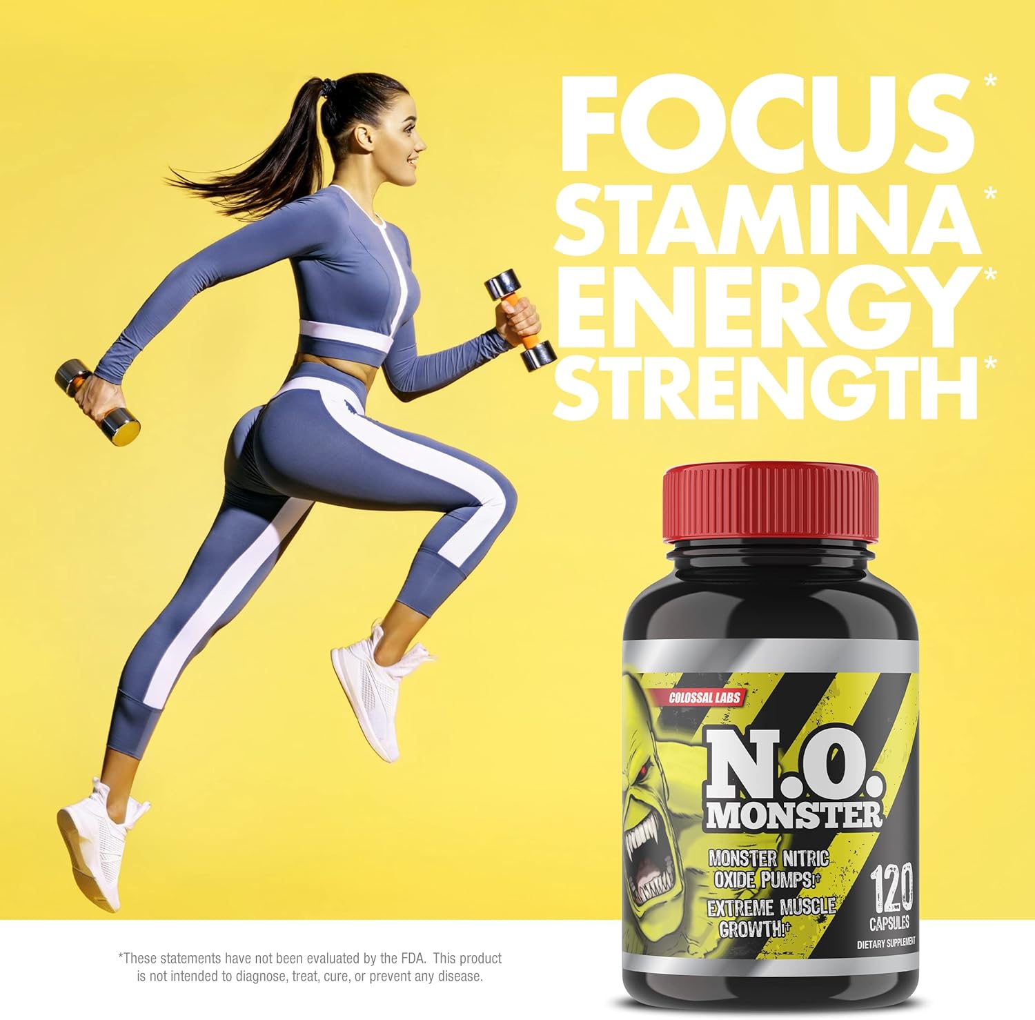 N.O. Monster Nitric Oxide Booster with L-Arginine – Extreme Pumps for Strength, Muscle Growth, Pre-Workout Support – Boost Energy, Stamina & Endurance – 120 Capsules, Made in The USA - Image 5