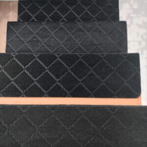 9″X36″ Bullnose Stair Treads Carpet Non-Slip for Wooden Steps Indoor, Machine Washable and Reusable with Tape Free Self-Adhesive Back for Pets, Set of 15, Black
