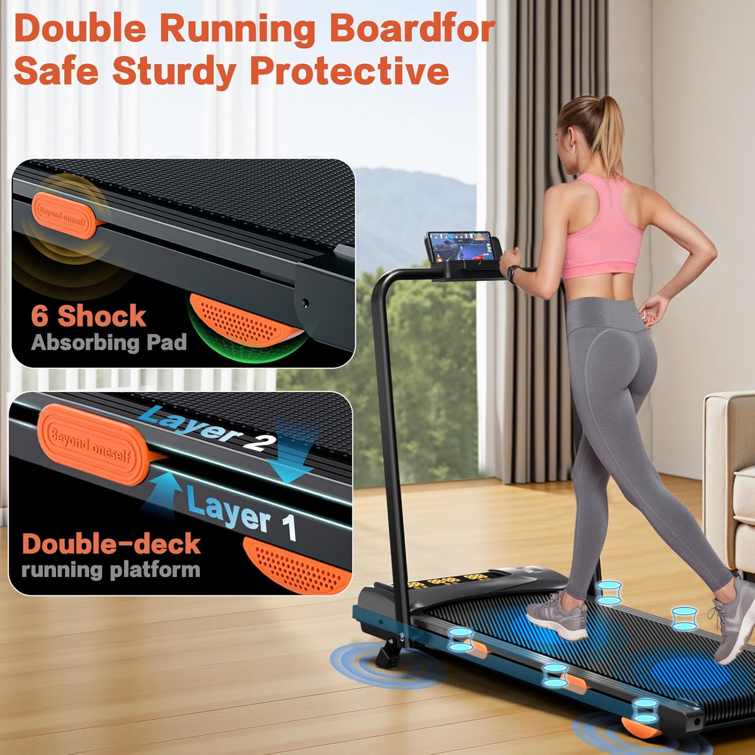 7.8MPH Incline Treadmill for Home, Walking Pad with Handle Bar, Under Desk Compact Treadmill with 350 Lbs Capacity, LED Display & APP, Remote Control, 3.0HP - Image 2