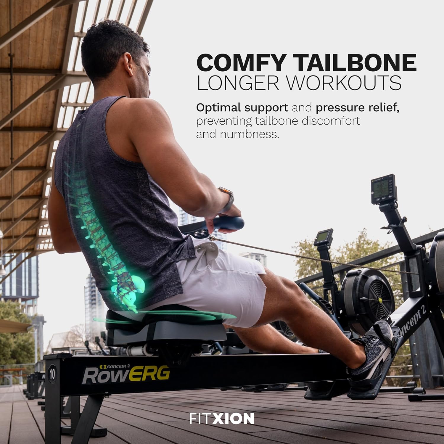 Rowing Machine Seat Cushion – Ergonomic Tail Bone Comfort Memory Foam Pad for Concept 2, Water Rower, Peloton or Recumbent Bike. Anti-Slip Base, Buckled Straps for Indoor Rowing Workouts - Image 3
