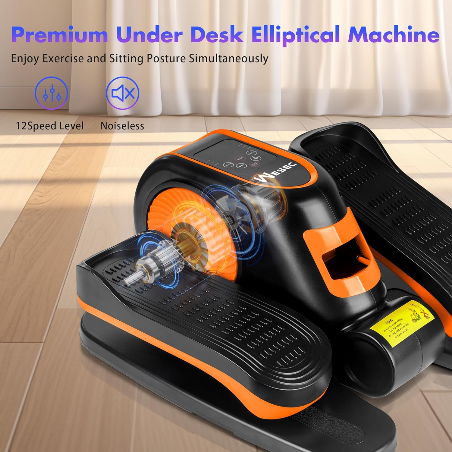 Under Desk Elliptical Machine, Electric Elliptical Training Machine w/Remote & 12 Speeds Level, Manual & Auto Mode, Elliptical Traier for Seniors Seated Pedal Exerciser for Home Office - Image 5