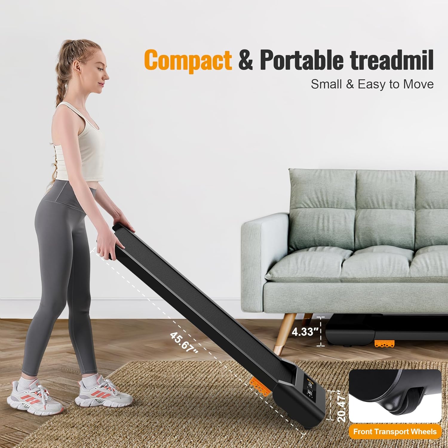 Walking Pad, 2.5HP Under Desk Treadmill for Home Office, 300 Lbs Capacity Portable Treadmills with Remote Control & LED Display, 2 in 1 Running Pad for Walking Jogging and Running - Image 6
