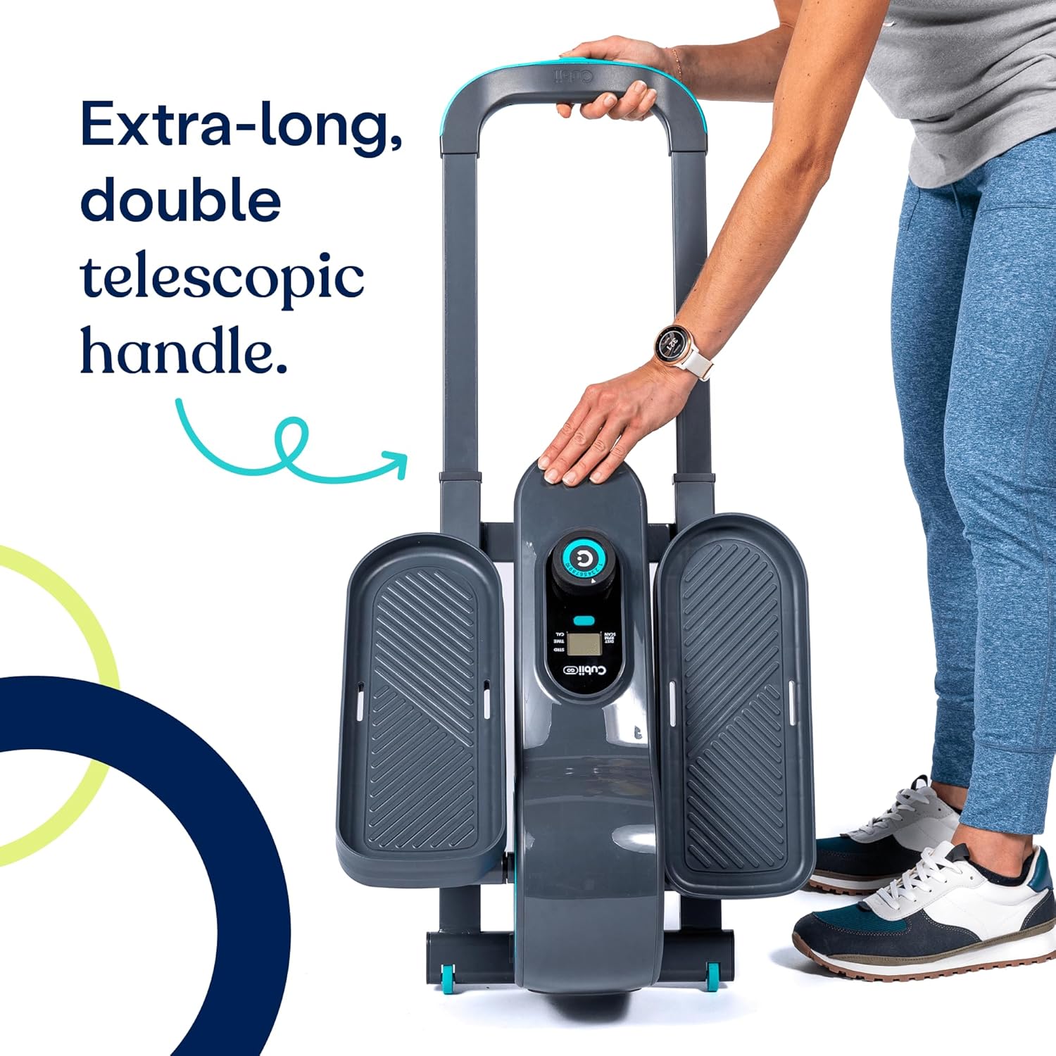 Cubii GO Aqua - Compact Whisper Quiet Under Desk Elliptical with LCD Monitor, Adjustable Resistance, Portable Design with Telescopic Handle & Wheels - Image 2