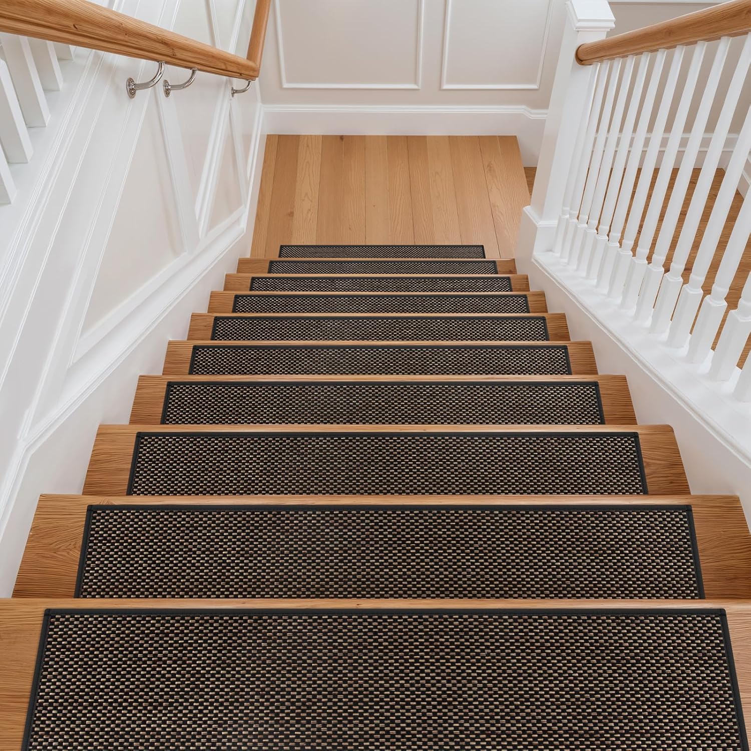 Tiveney Stair Treads Non Slip for Wooden Steps, 15PCS 8"x30" Machine Washable Stair Runner, Self-Adhesive Anti-Slip Backing Carpet for Stairs, Indoor Staircase Step Treads for Kids Elders Dogs, Black