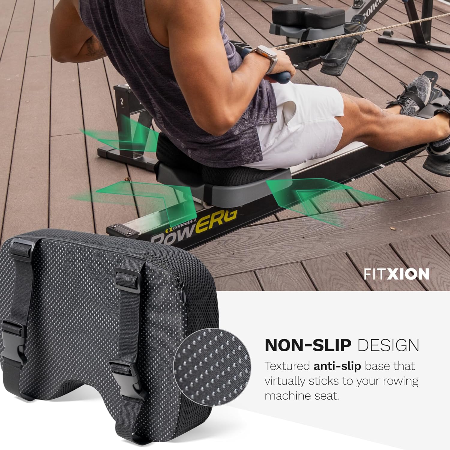 Rowing Machine Seat Cushion – Ergonomic Tail Bone Comfort Memory Foam Pad for Concept 2, Water Rower, Peloton or Recumbent Bike. Anti-Slip Base, Buckled Straps for Indoor Rowing Workouts - Image 5