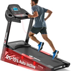Treadmill with Incline, 300 LBS Capacity, 8 MPH or 10 MPH Speed, Bluetooth, App, Pause Function, Folding Treadmills for Home with 64 Programs, 17” or 18” Wide Belt, Heart Rate, BMI Detector