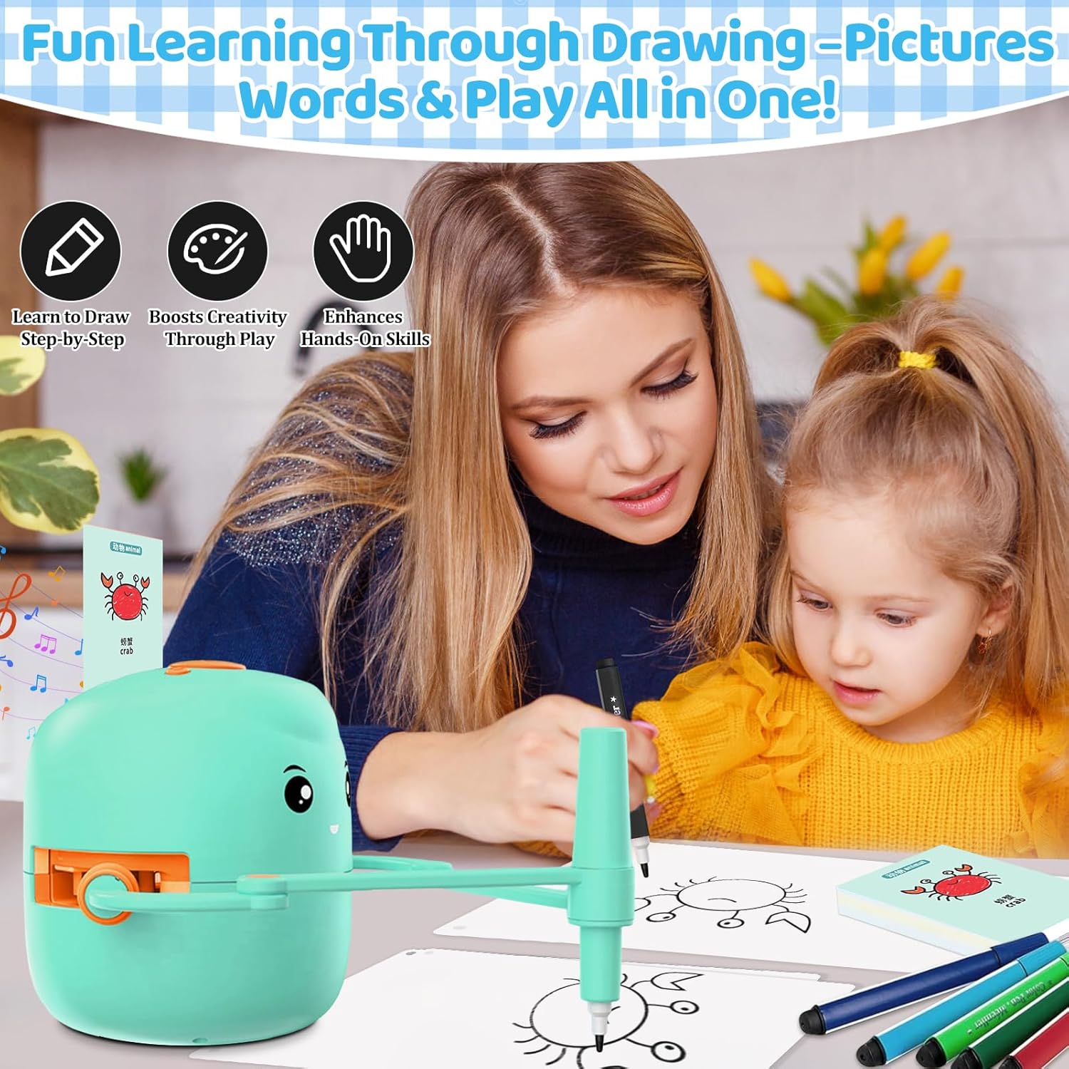 Drawing Robot for Kids with 150 Learning Cards and 17 Colorful Pens, Voice Interactive Educational Smart Art Painting Machine, Step-by-Step Drawing Guidance for Boys Girls Early Learning & STEM Toys - Image 4