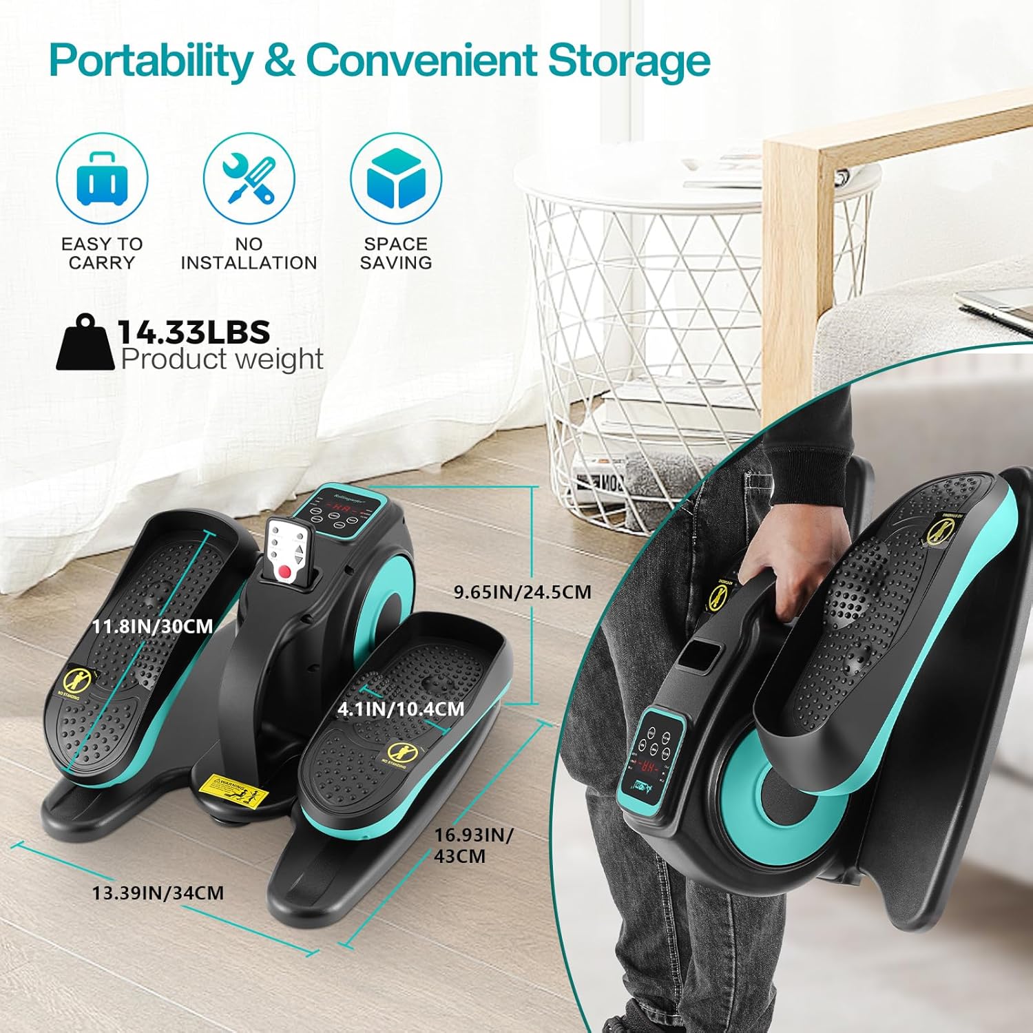 Under Desk Elliptical Machine, Ellipse Leg Exerciser for Seniors Adults, Adjustable Speeds Elliptical Trainer with Remote, Quiet & Portable Mini Seated Pedal Exerciser for Home Office Use - Image 2
