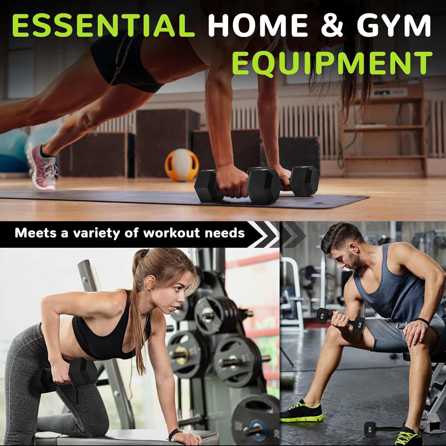 Rubber Encased Exercise & Fitness Hex Dumbbell, Hand Weights with Anti-Slip Metal Handle for Home Gym, Multiple Sizes - Image 6