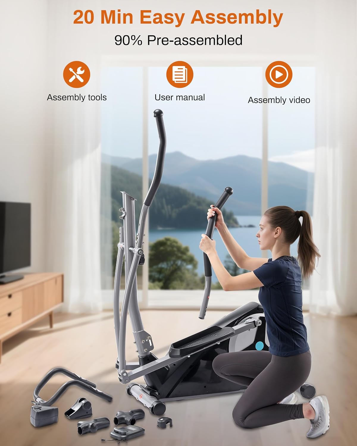 ECHANFIT Elliptical Exercise Machine, Hyper-Quiet Magnetic Elliptical Machine for Home, Elliptical Training Machines with 16 Resistance Levels, App Bluetooth, LCD Monitor, Pulse Sensor, Device Mount - Image 8