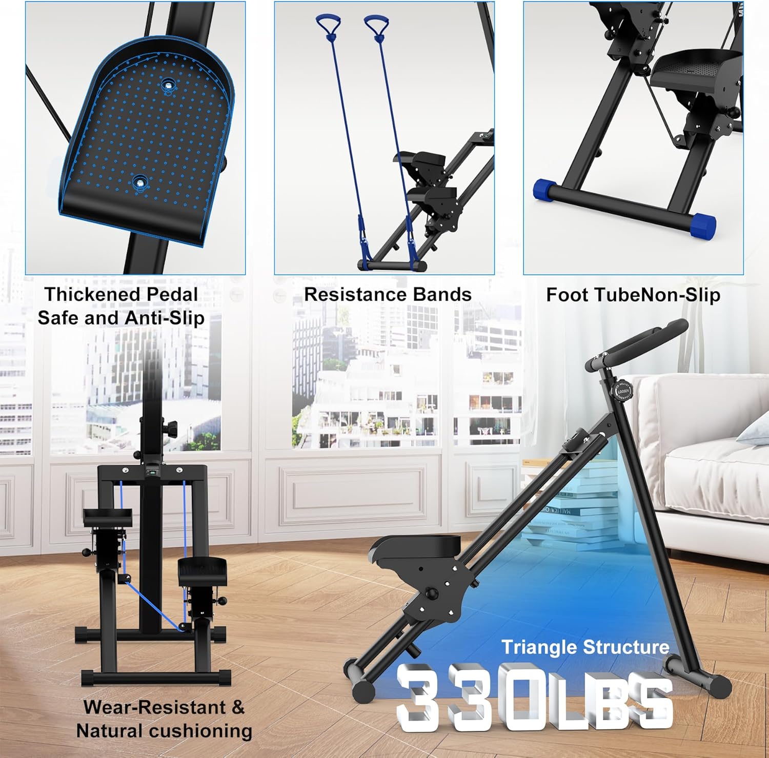 Stair Stepper Vertical Stair Master with Optional Resistance Bands Adjustable Handlebar & Pedals Climber Exercise Machine for Full-Body Workout, New Version (BLACK2+Resistance Bands) - Image 5