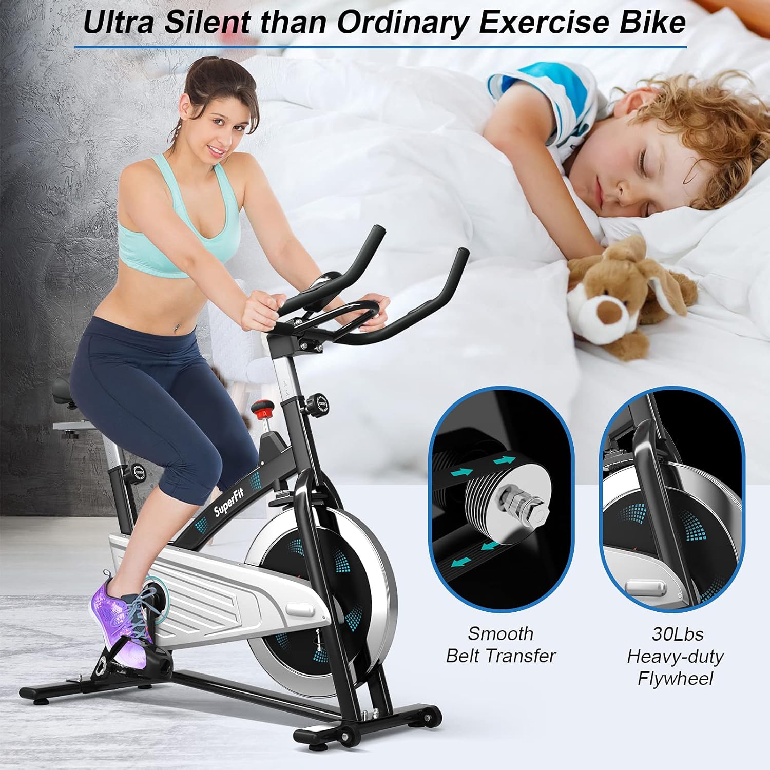 Goplus Magnetic Stationary Bike, Indoor Exercise Cycling Bike Smooth Belt Drive W/Heart Rate, LCD Monitor, Full Adjustment Near-silent Home Cardio Workout - Image 6