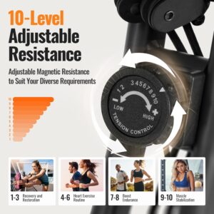 Folding Exercise Bike Stationary Bike Recumbent Exercise bike with 10 Level Adjustable Magentic Resistance and Arm Resistance Band LCD Display Support Backrest Wide Seat 300LB Capacity for Home Workout